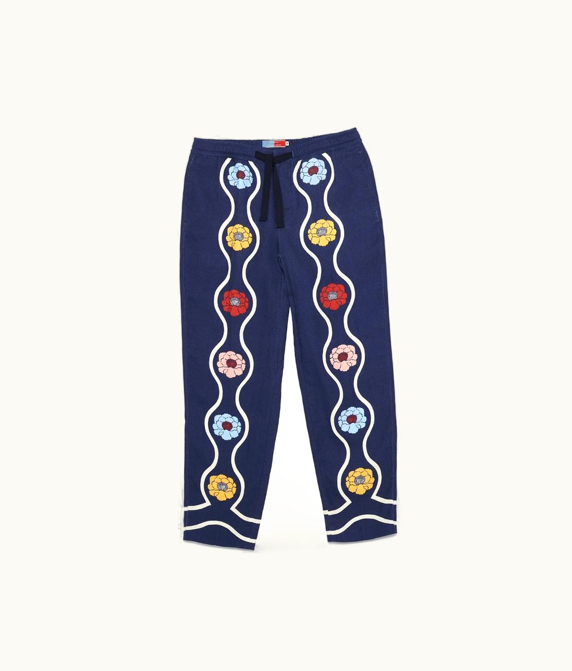 Orlebar Brown Orlebar Brown Midnight Navy Whitsun Print Linen Relaxed Fit Trousers