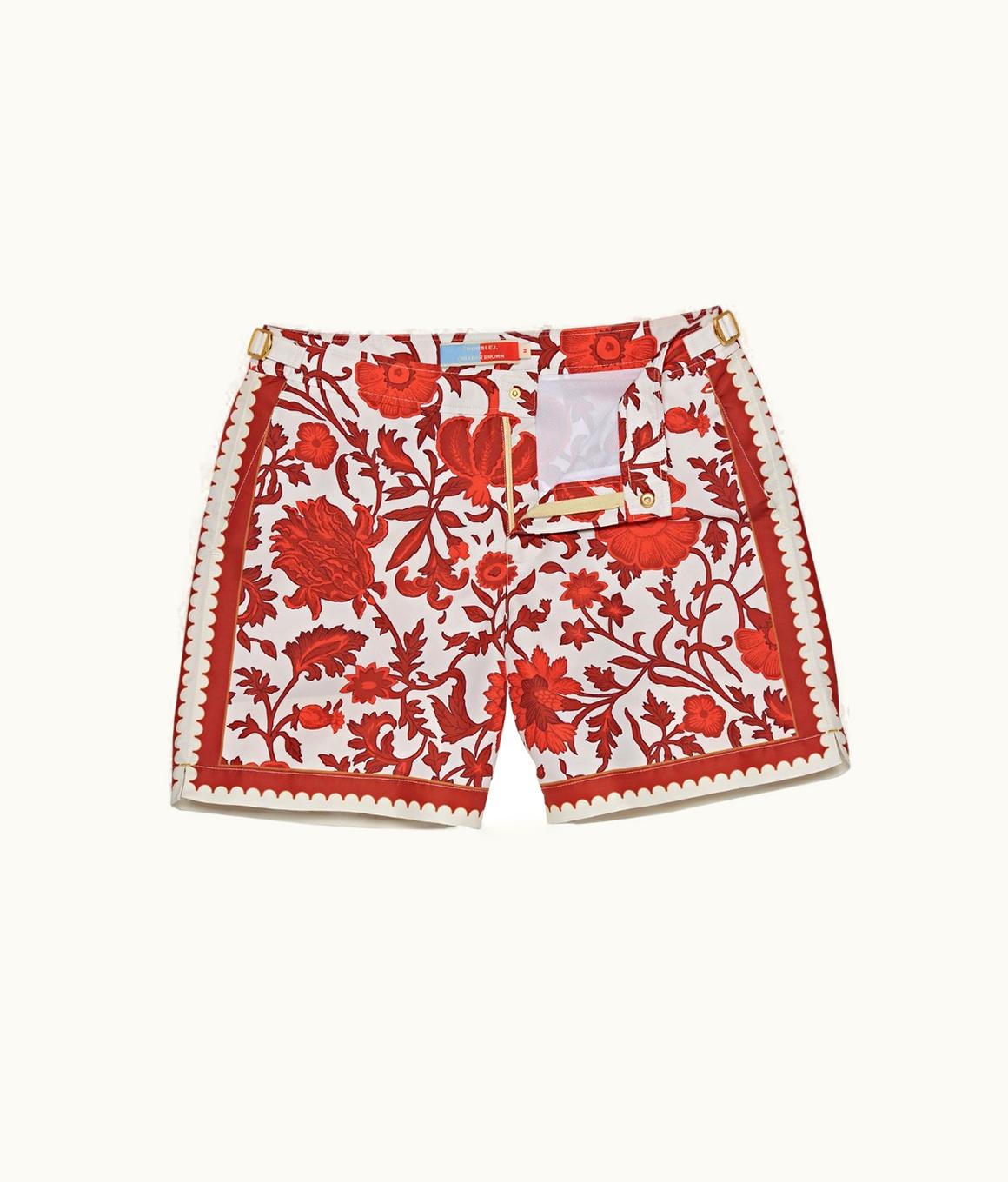 Orlebar Brown Orlebar Brown Summer Red / White Sand Drangonflower Print Mid-Length Swim Shorts Summer Red/White Sand