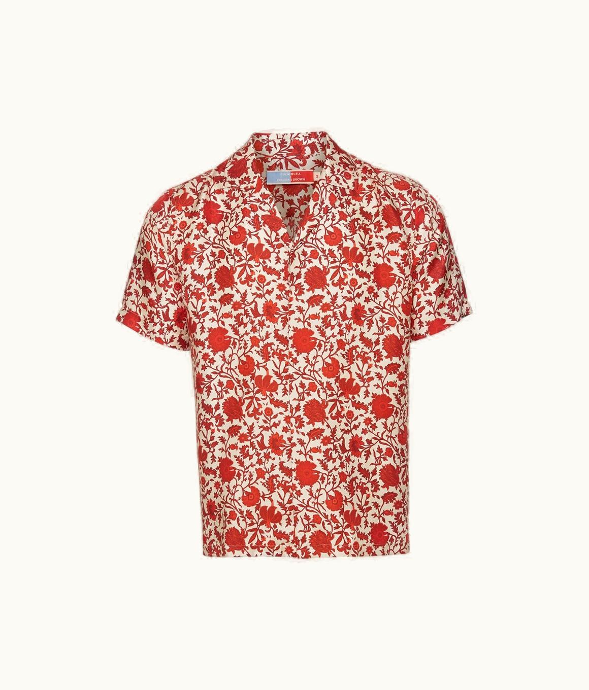 Orlebar Brown Orlebar Brown Summer Red / White Sand Dragonflower Print Silk Relaxed Fit Capri Collar Shirt