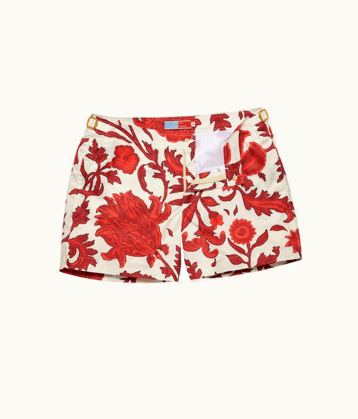 Orlebar Brown Orlebar Brown Summer Red / White Sand Dragonflower Print Shorter-Length Swim Shorts Summer Red/White Sand