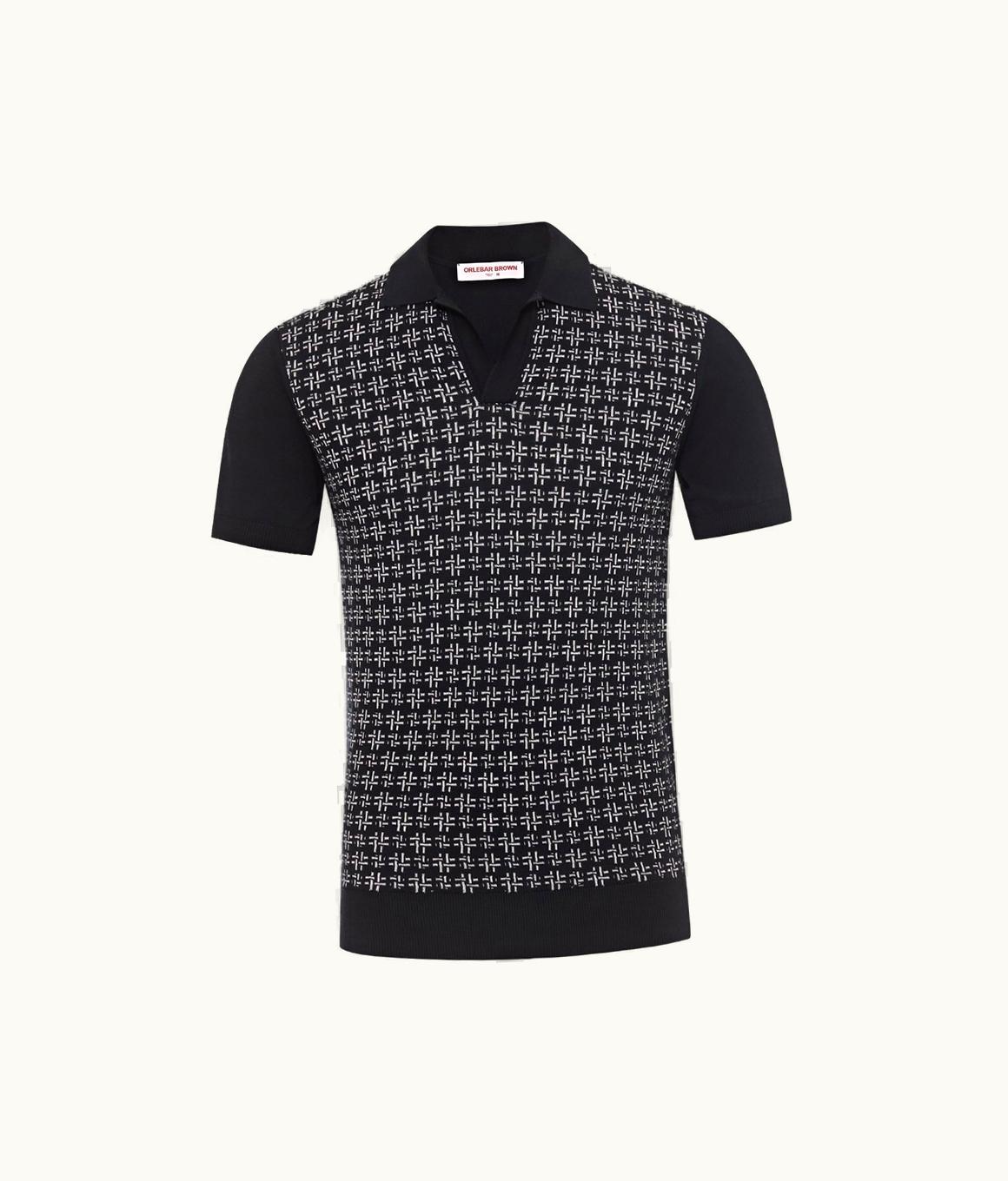 Orlebar Brown Orlebar Brown 007 Midnight Navy Tailored Fit Jacquard Cotton & Silk Polo Shirt