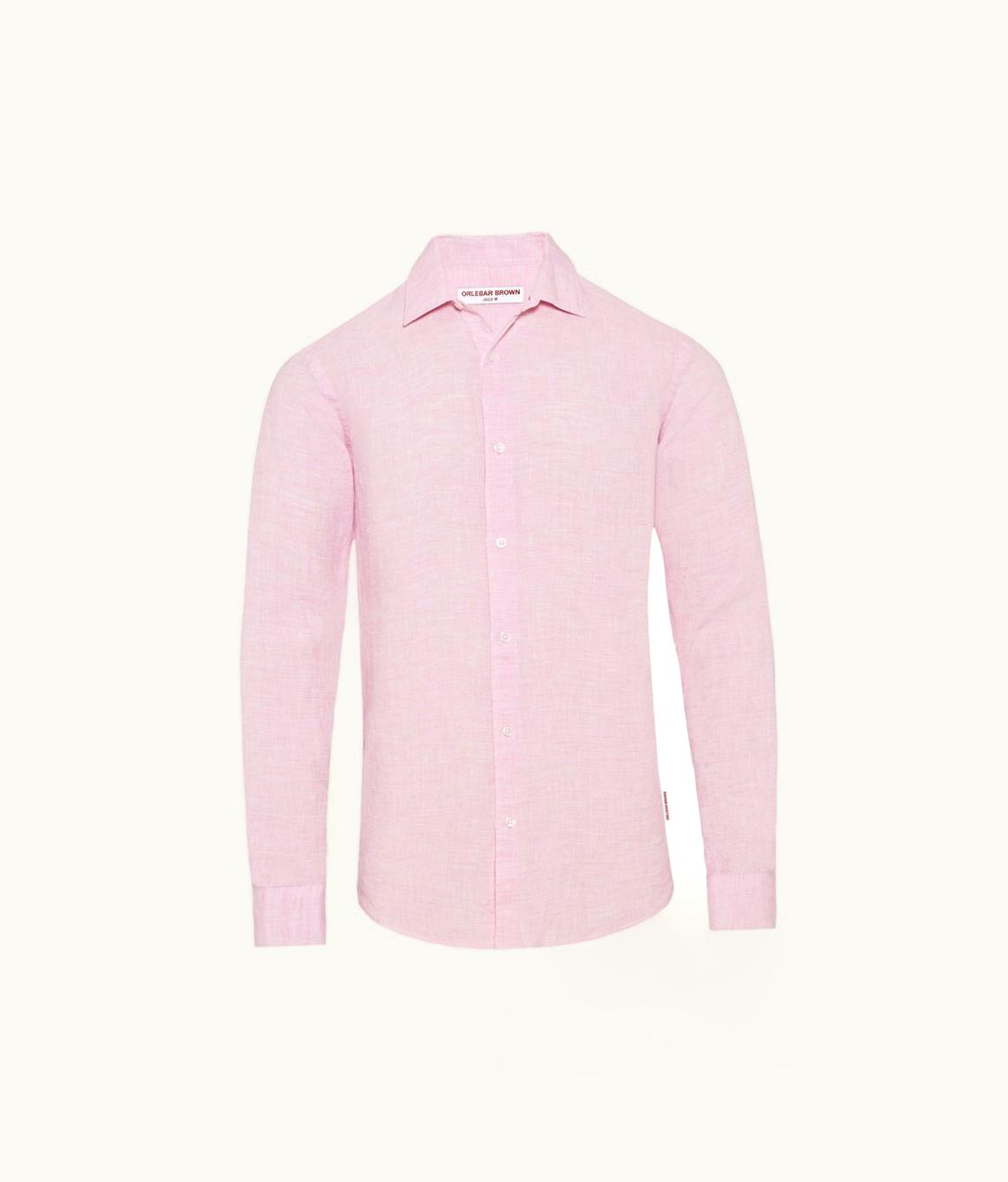 Orlebar Brown Giles Linen - Pale Pink / White Classic Collar Tailored Fit Linen Shirt Orlebar Brown 275613