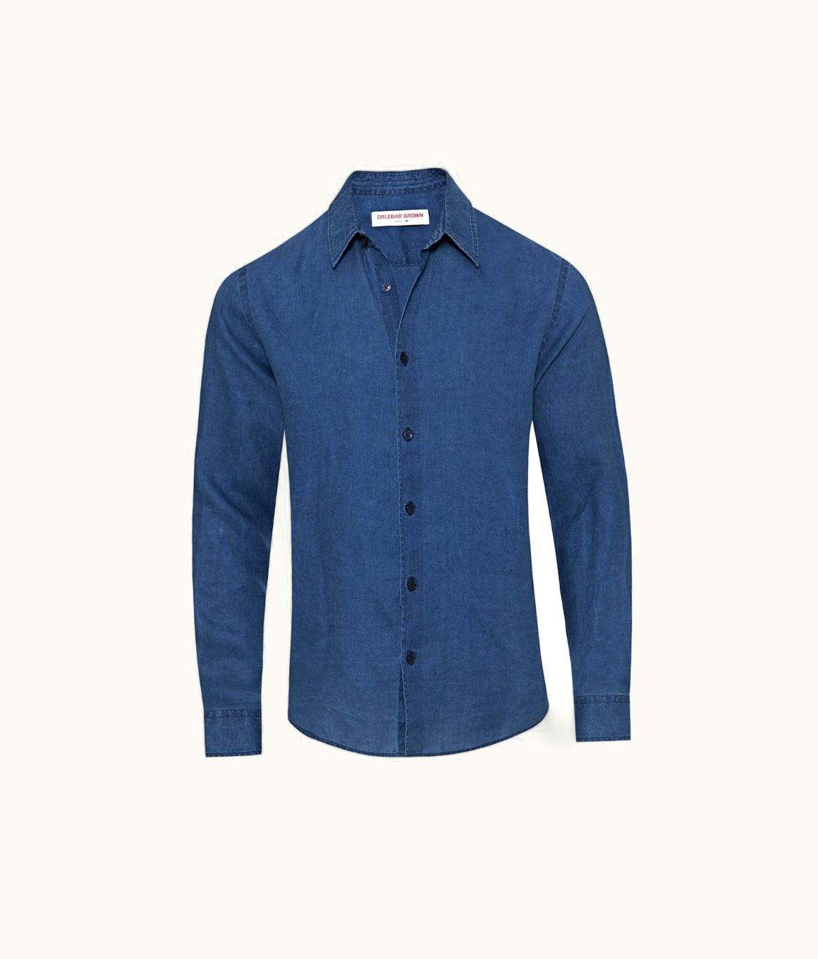 Orlebar Brown Orlebar Brown Deep Indigo Dyed Linen Tailored Fit Classic Collar Shirt 279298