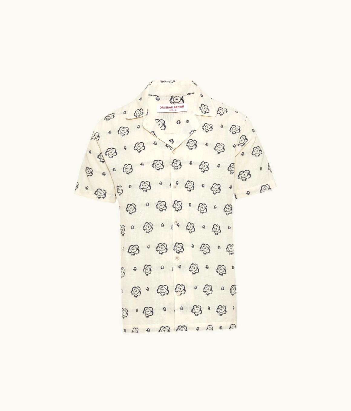 Orlebar Brown Orlebar Brown White Sand Plum Blossom Jacquard Relaxed Fit Capri Collar Shirt White Sand