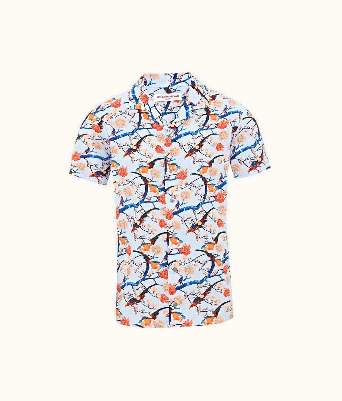 Orlebar Brown Orlebar Brown Light Island Sky Flight Of Fantasy Capri Collar Short-Sleeve Shirt Light Island Sky