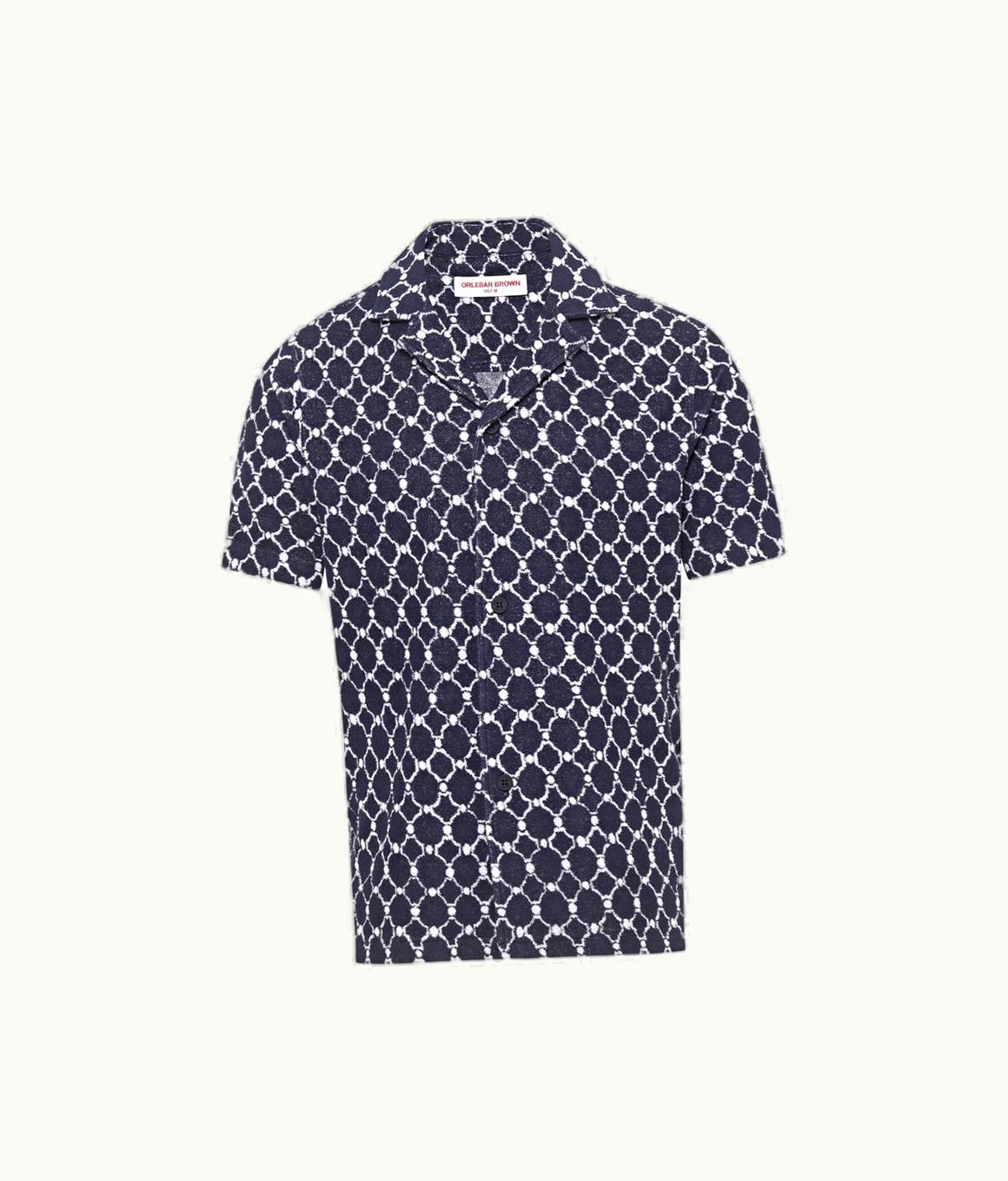 Orlebar Brown Orlebar Brown Sea Mist Geometric Tile Relaxed Fit Towelling Shirt Midnight Navy