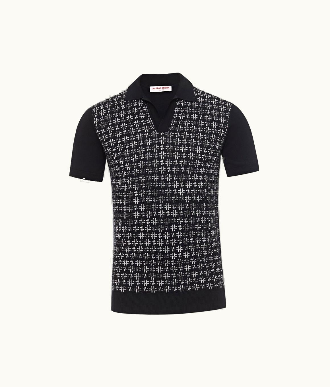 Orlebar Brown Orlebar Brown 007 Midnight Navy Tailored Fit Jacquard Cotton & Silk Polo Shirt Midnight Navy