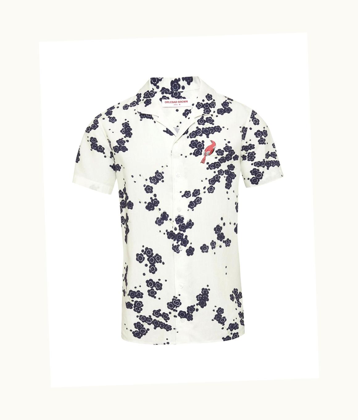 Orlebar Brown Orlebar Brown Night Iris Plum Blossom Print Classic Fit Capri Collar Shirt