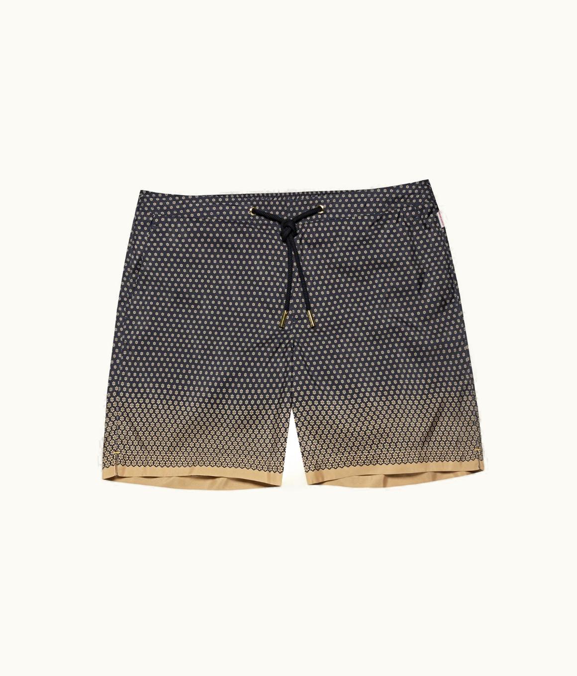 Orlebar Brown Orlebar Brown Biscuit / Night Iris Floret Mid-Length Drawcord Swim Shorts Biscuit/Night Iris