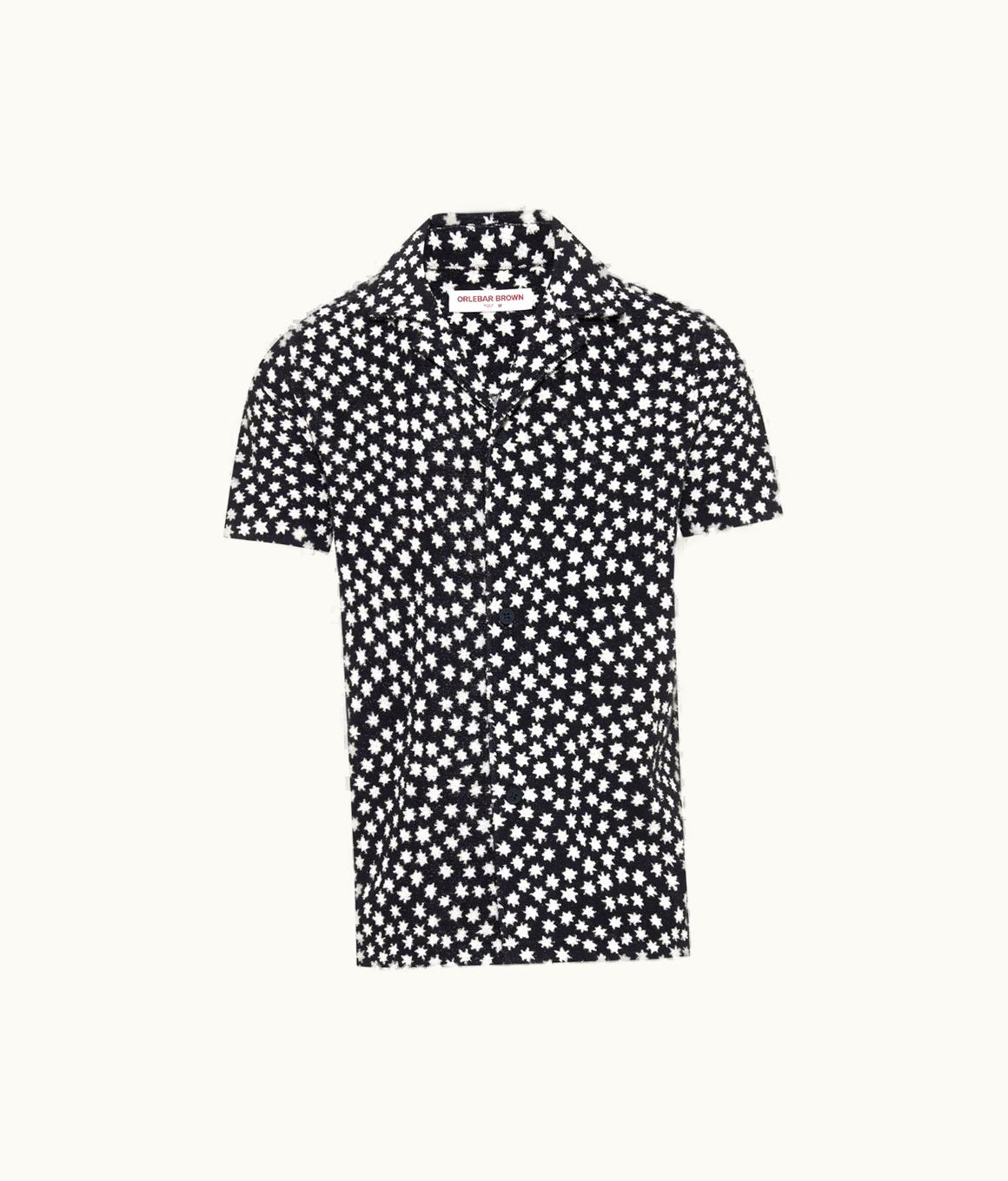 Orlebar Brown Orlebar Brown Night Iris Star Jacquard Relaxed Fit Capri Collar Cotton Towelling Shirt 279025