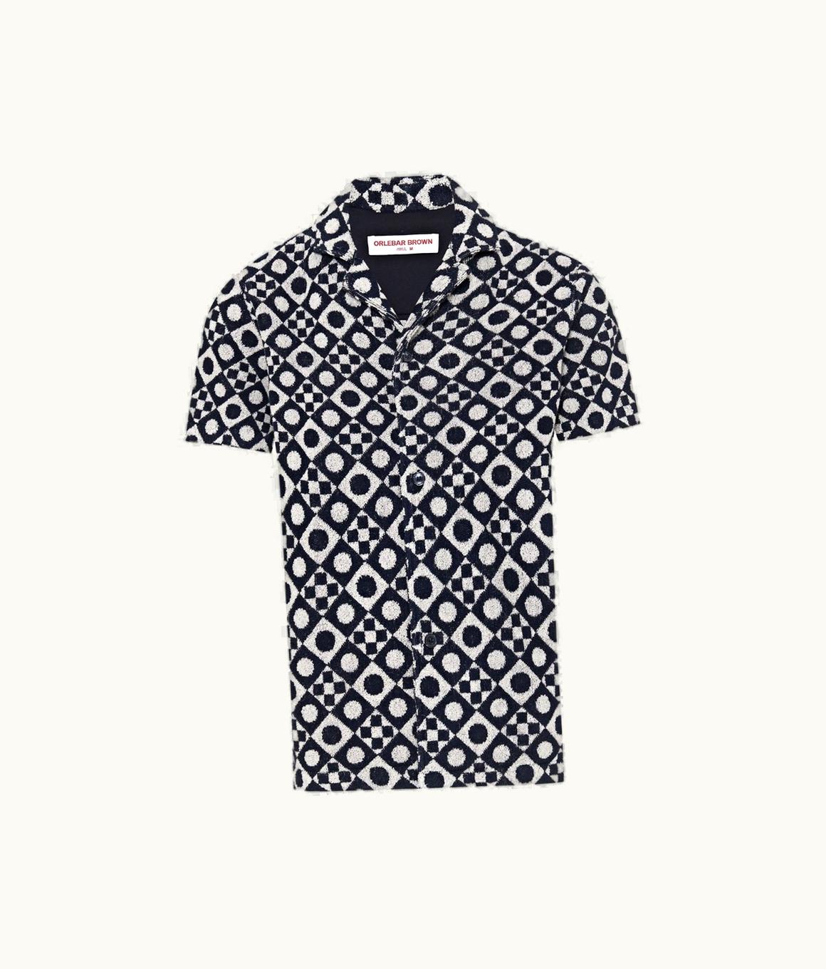 Orlebar Brown Orlebar Brown Night Iris / White Sand Domi Jacquard Capri Collar Cotton Towelling Shirt 279308