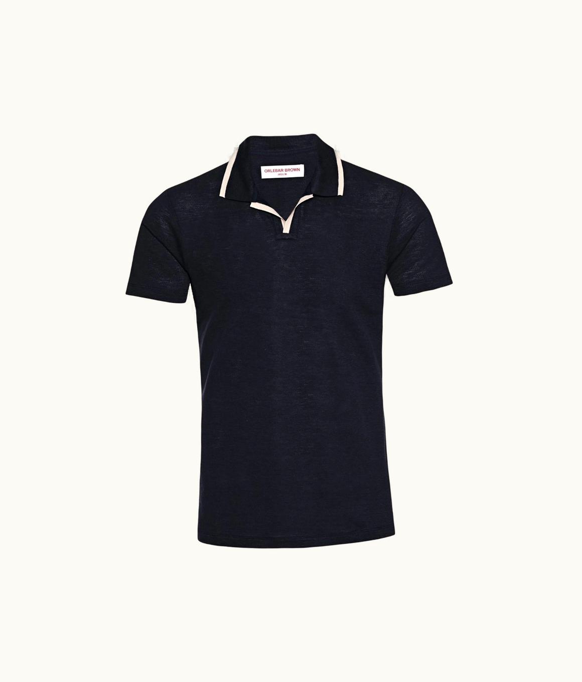 Orlebar Brown Orlebar Brown Night Iris Resort Collar Linen Pique Polo Shirt Night Iris