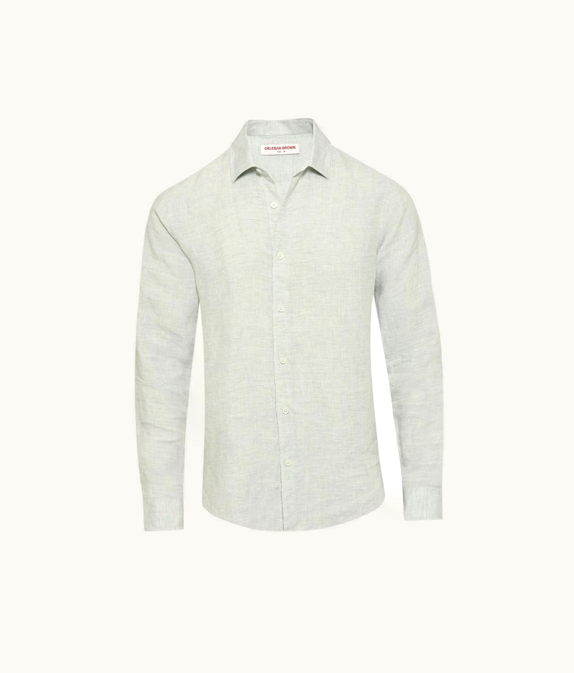 Orlebar Brown Orlebar Brown White Jade / White Tailored Fit Classic Collar Linen Shirt White Jade/White