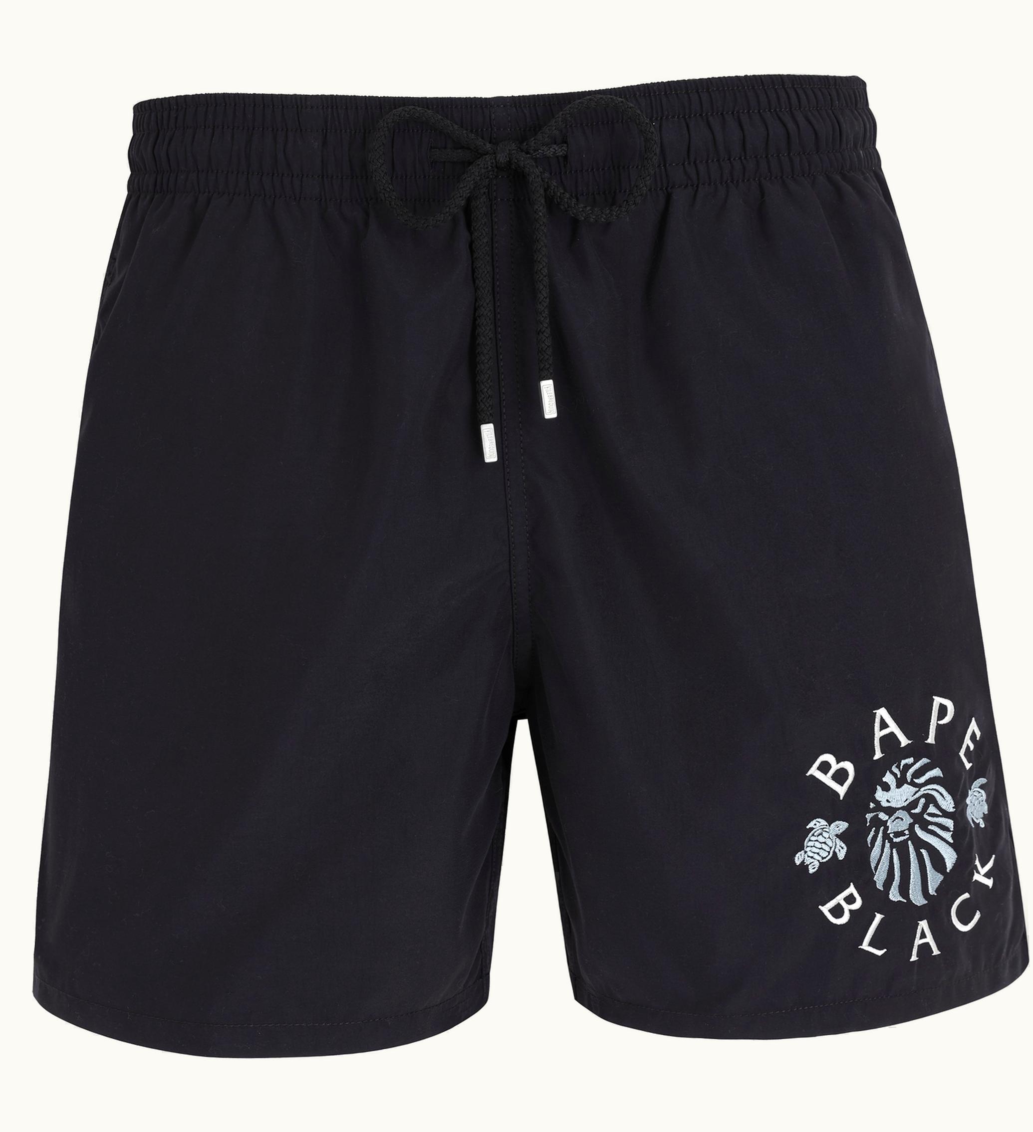Vilebrequin Men Embroidered Swim Shorts Black Solid - Vilebrequin X Bape® Black