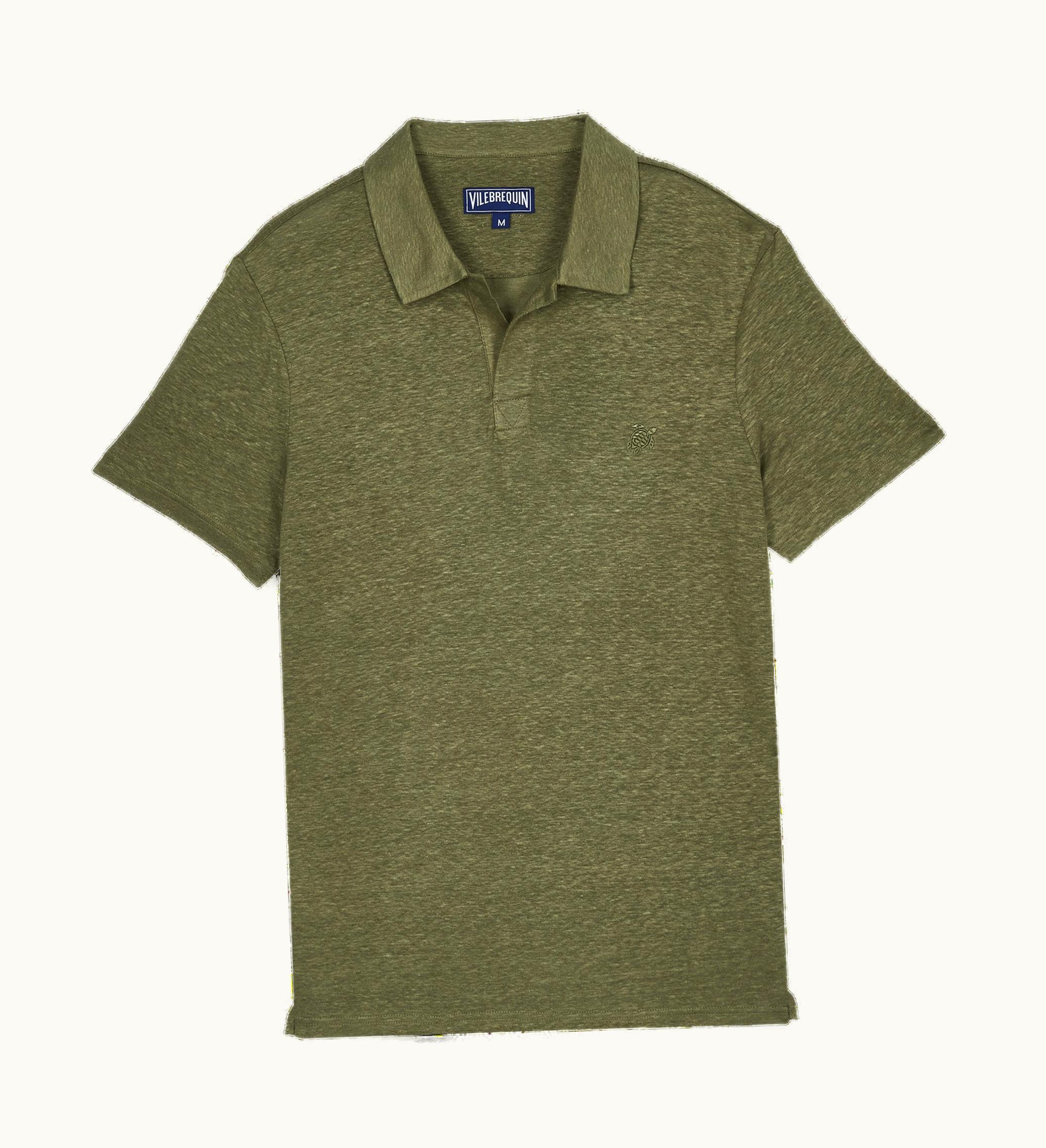 Vilebrequin Vilebrequin Men Linen Jersey Polo Shirt Solid Olivier / Green