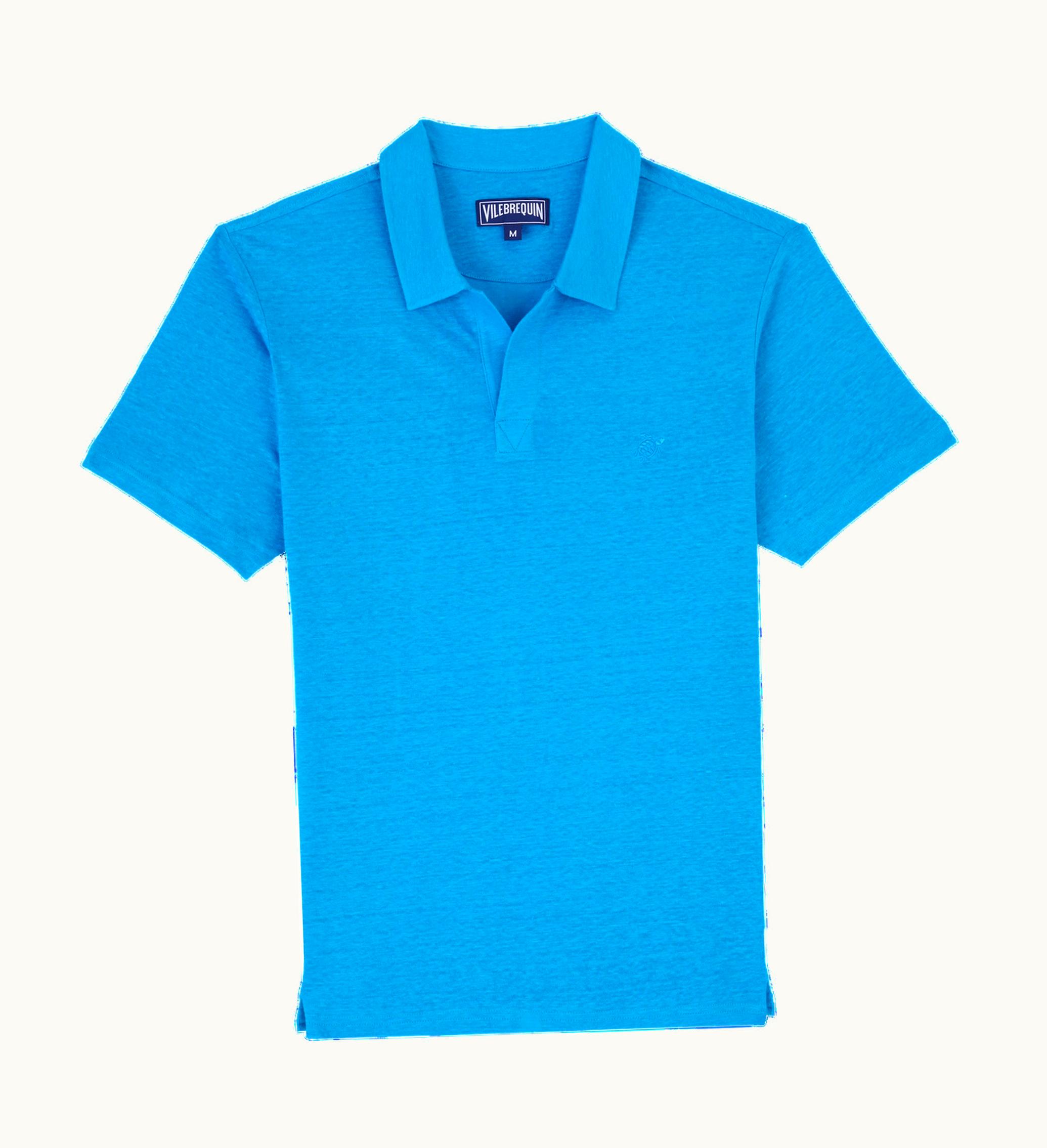 Vilebrequin Vilebrequin Men Linen Jersey Polo Shirt Solid Hawaii Blue / Blue