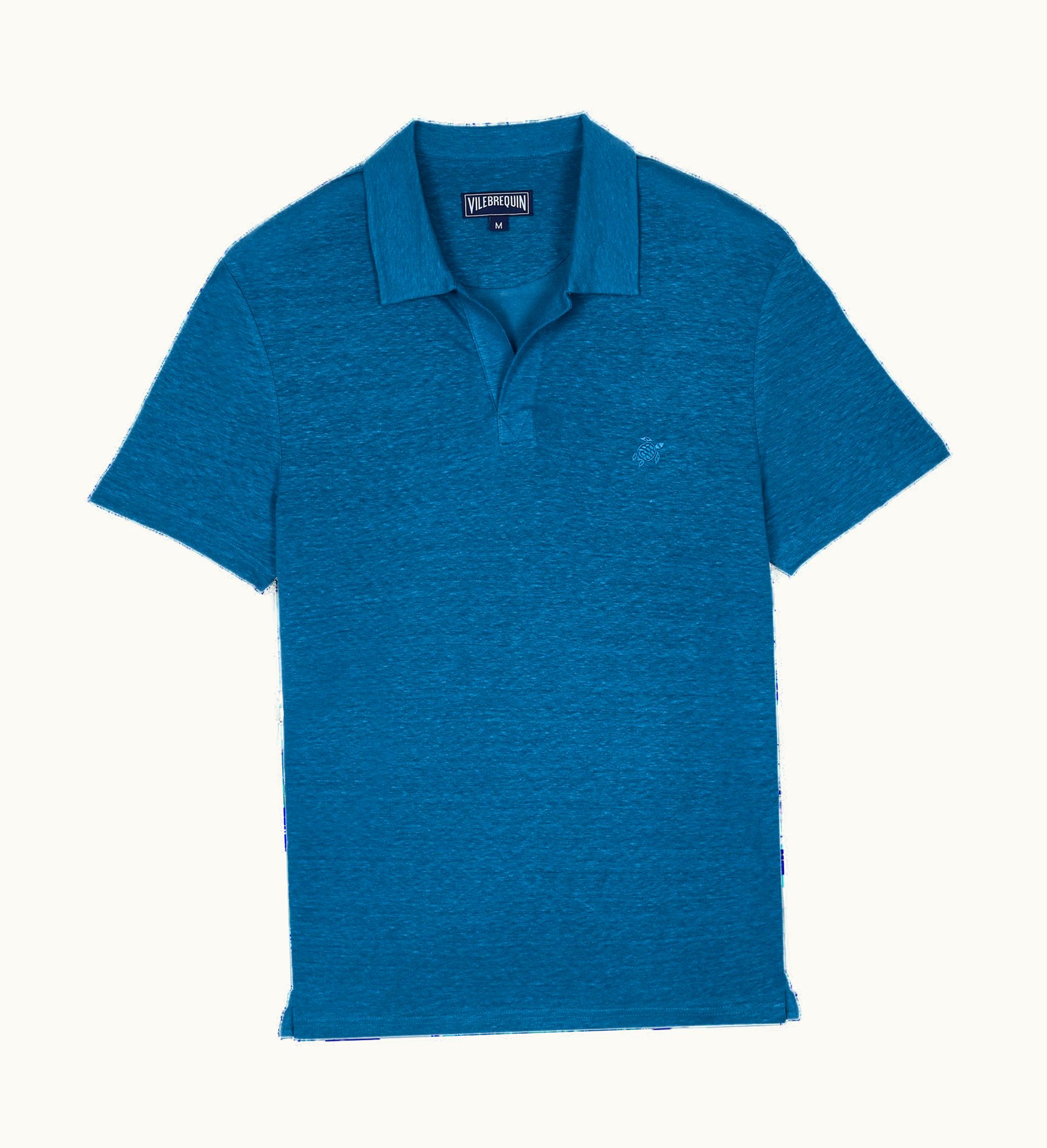 Vilebrequin Vilebrequin Men Linen Jersey Polo Shirt Solid Calanque / Blue