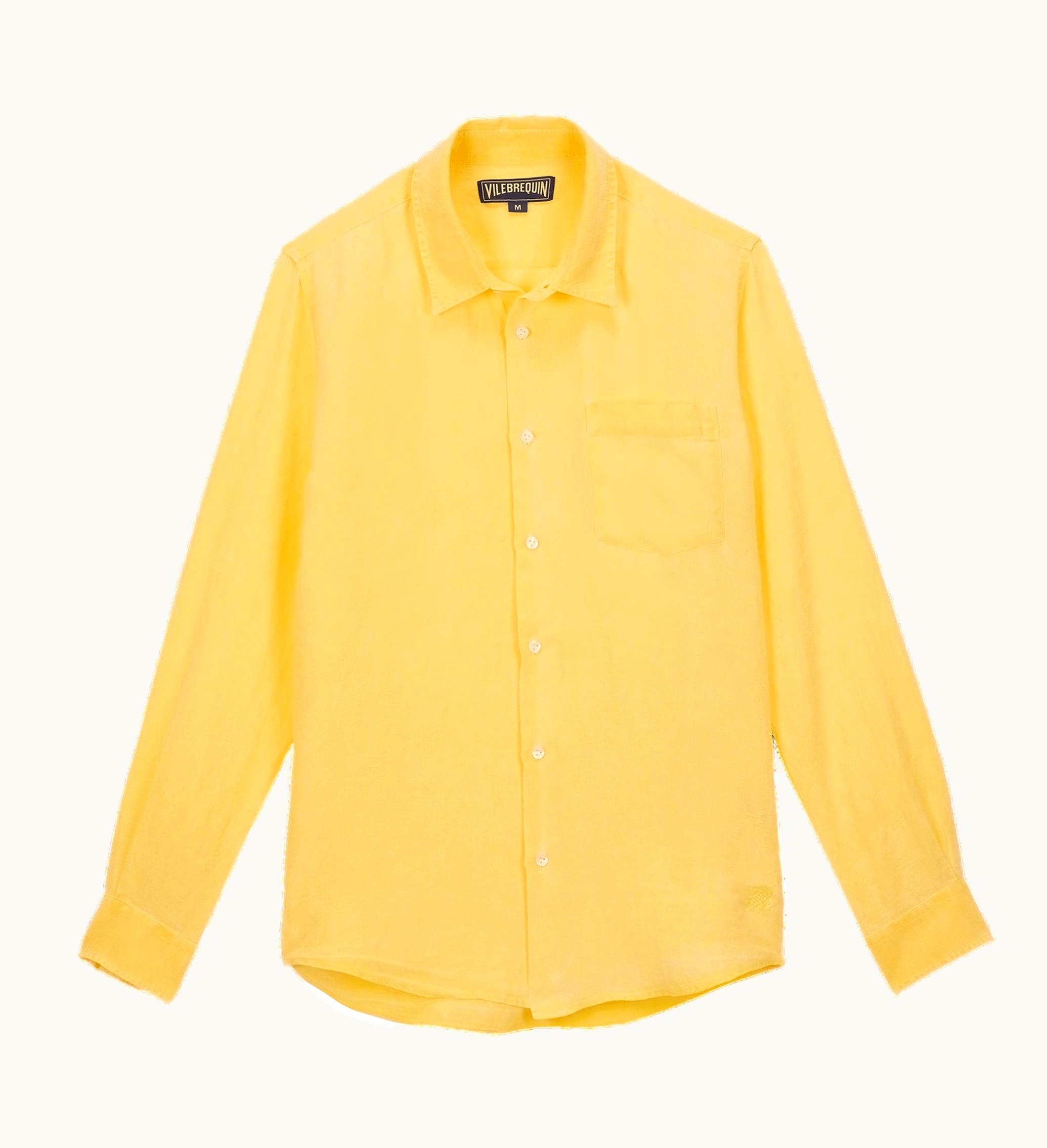 Vilebrequin Vilebrequin Men Linen Mineral Dye Shirt Solid Genet / Yellow