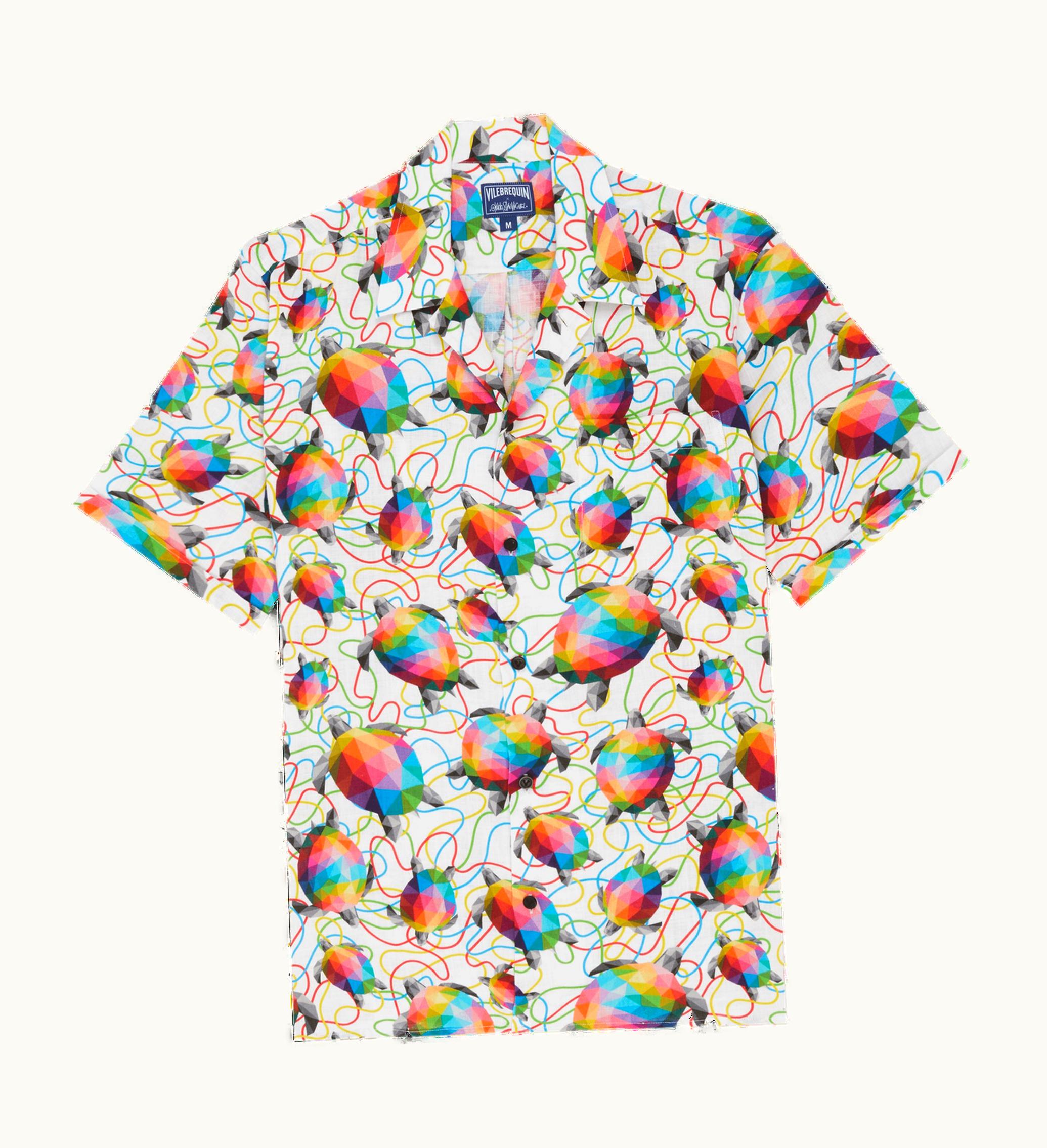 Vilebrequin Men Linen Bowling Shirt Tortugas - Vilebrequin X Okuda San Miguel