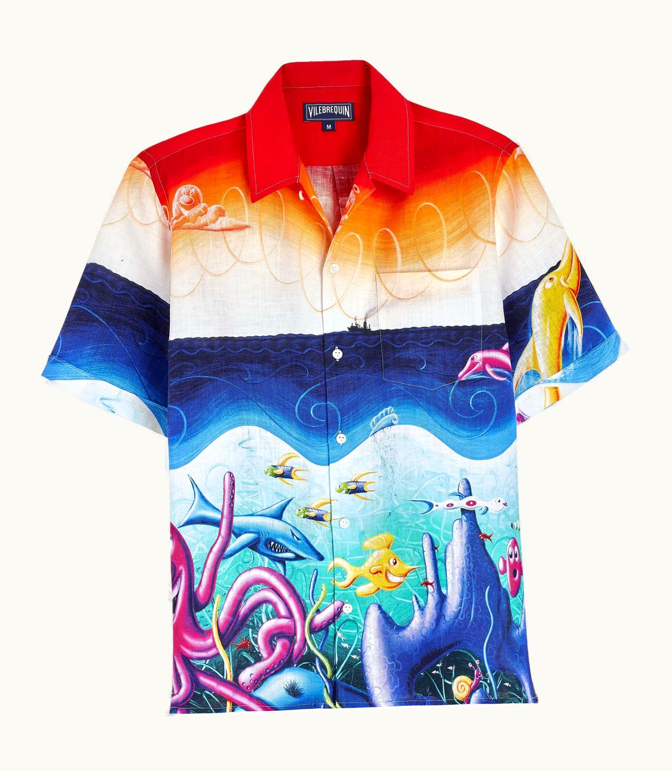 Vilebrequin Men Linen Bowling Shirt Mareviva - Vilebrequin X Kenny Scharf