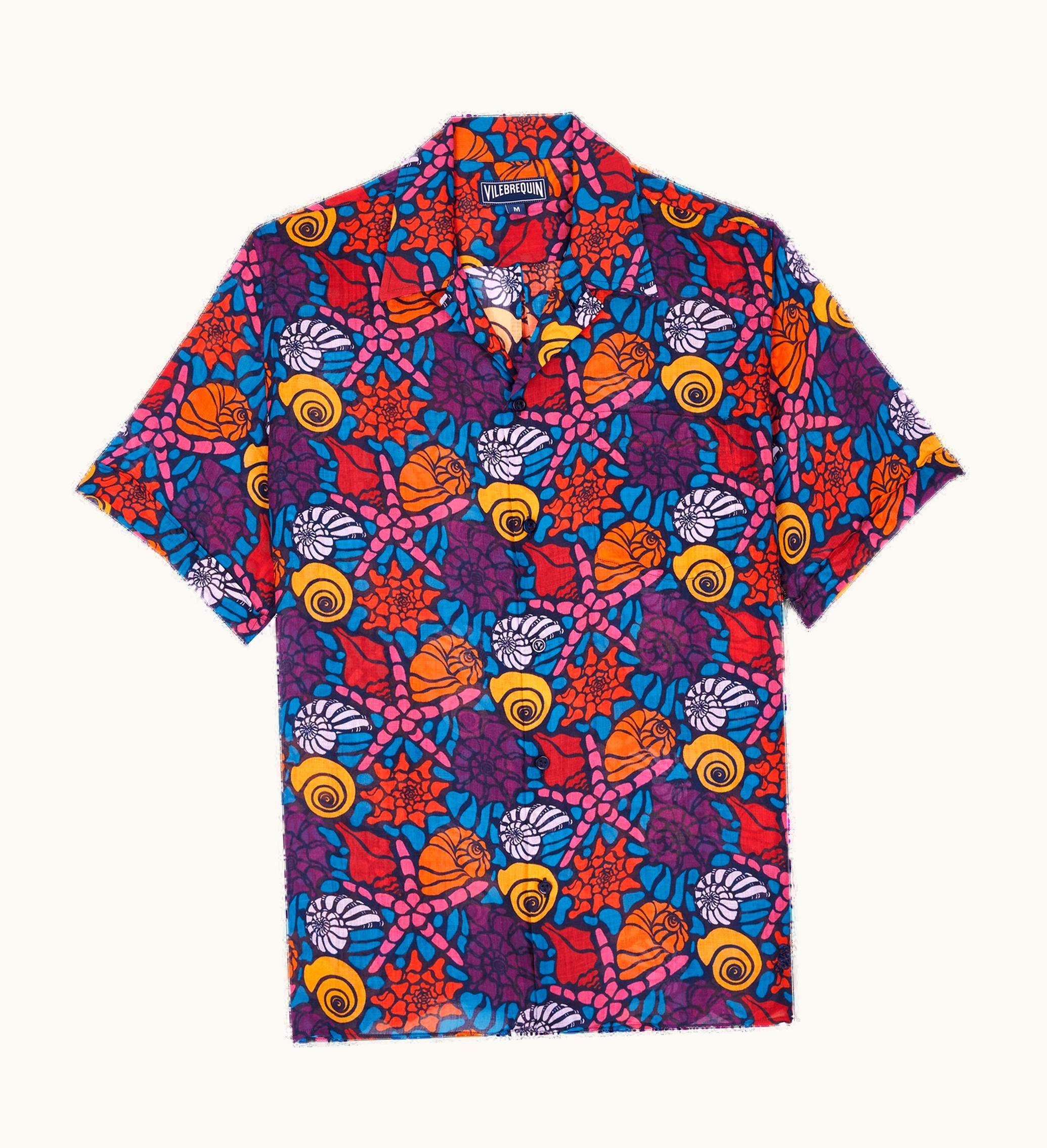 Vilebrequin Vilebrequin Men Linen Bowling Shirt Noumea Sea Shells