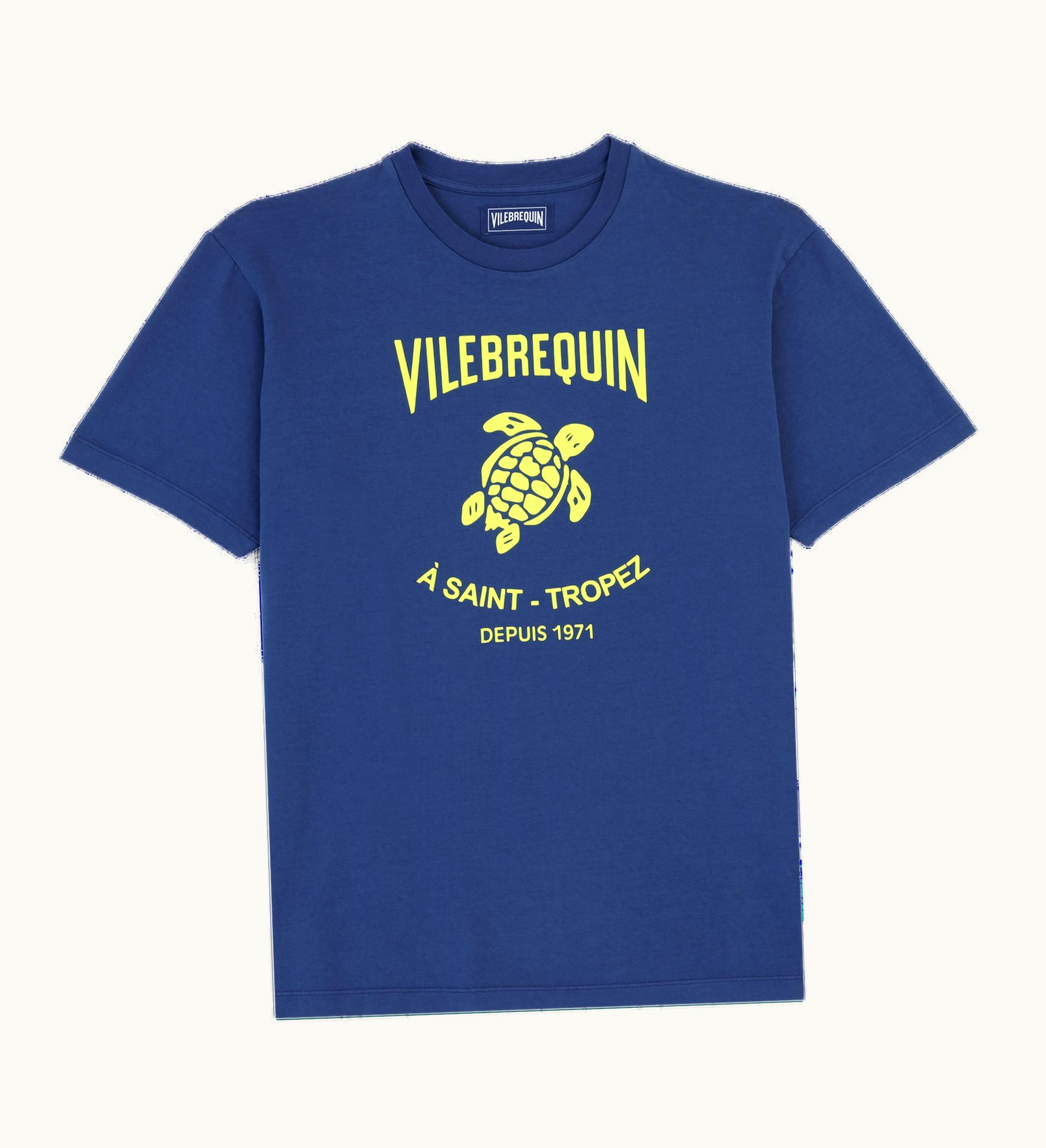 Vilebrequin Vilebrequin Men Cotton T-Shirt Printed Turtle Logo Ink / Blue