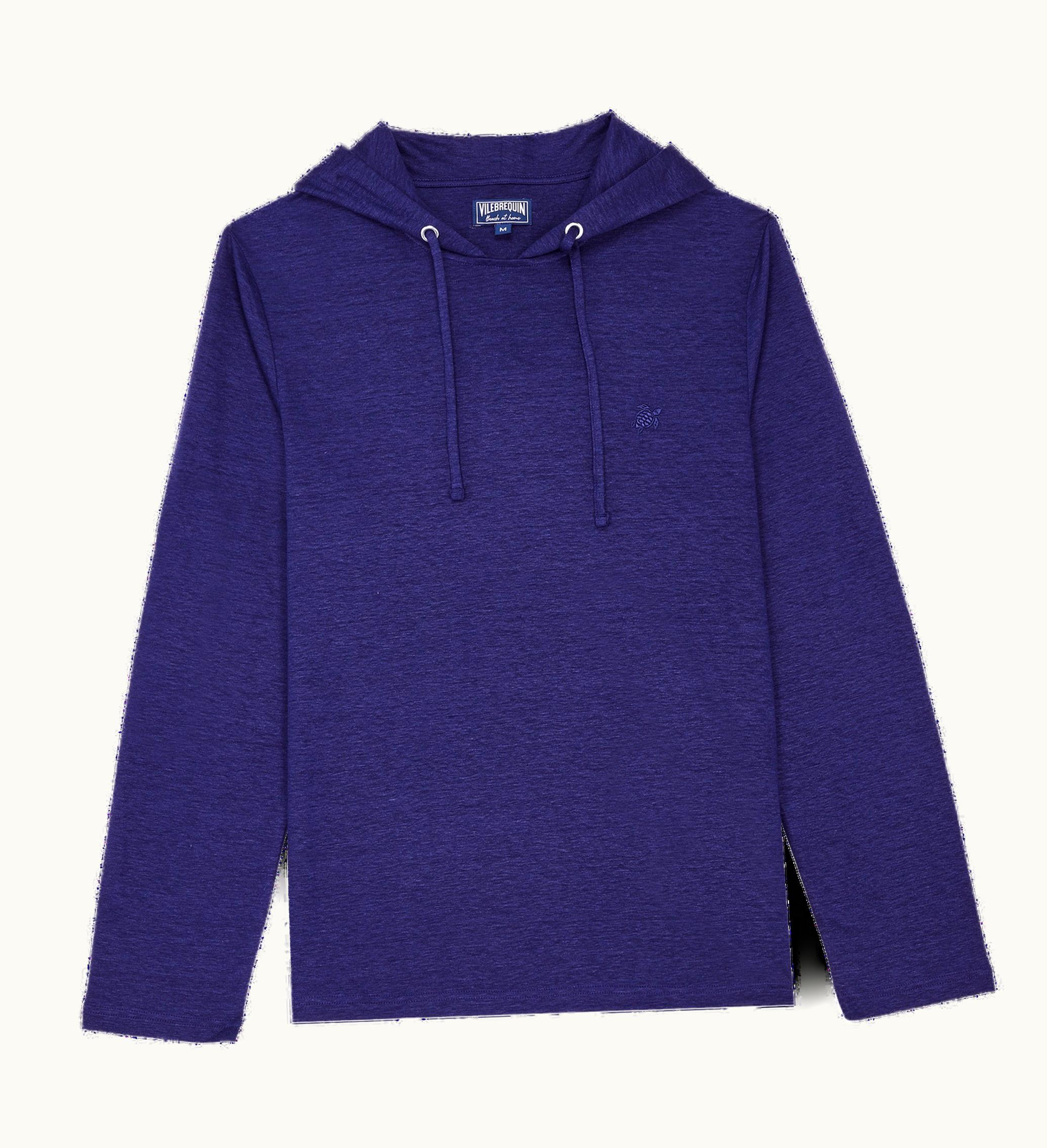 Vilebrequin Vilebrequin Men Linen Long-Sleeves Hoodie T-Shirt Midnight / Blue