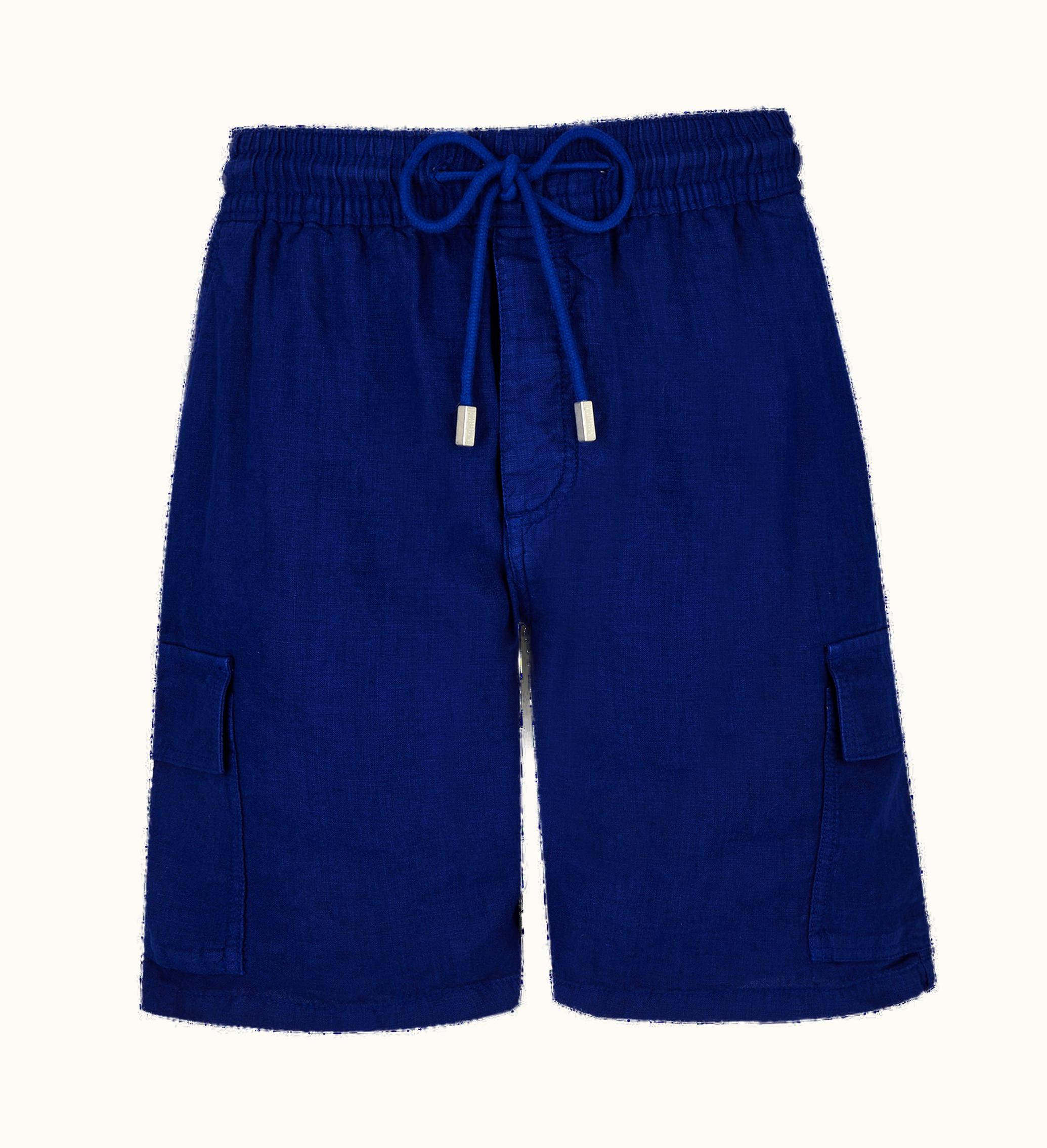 Vilebrequin Vilebrequin Men Linen Bermuda Shorts Cargo Pockets Ink / Blue