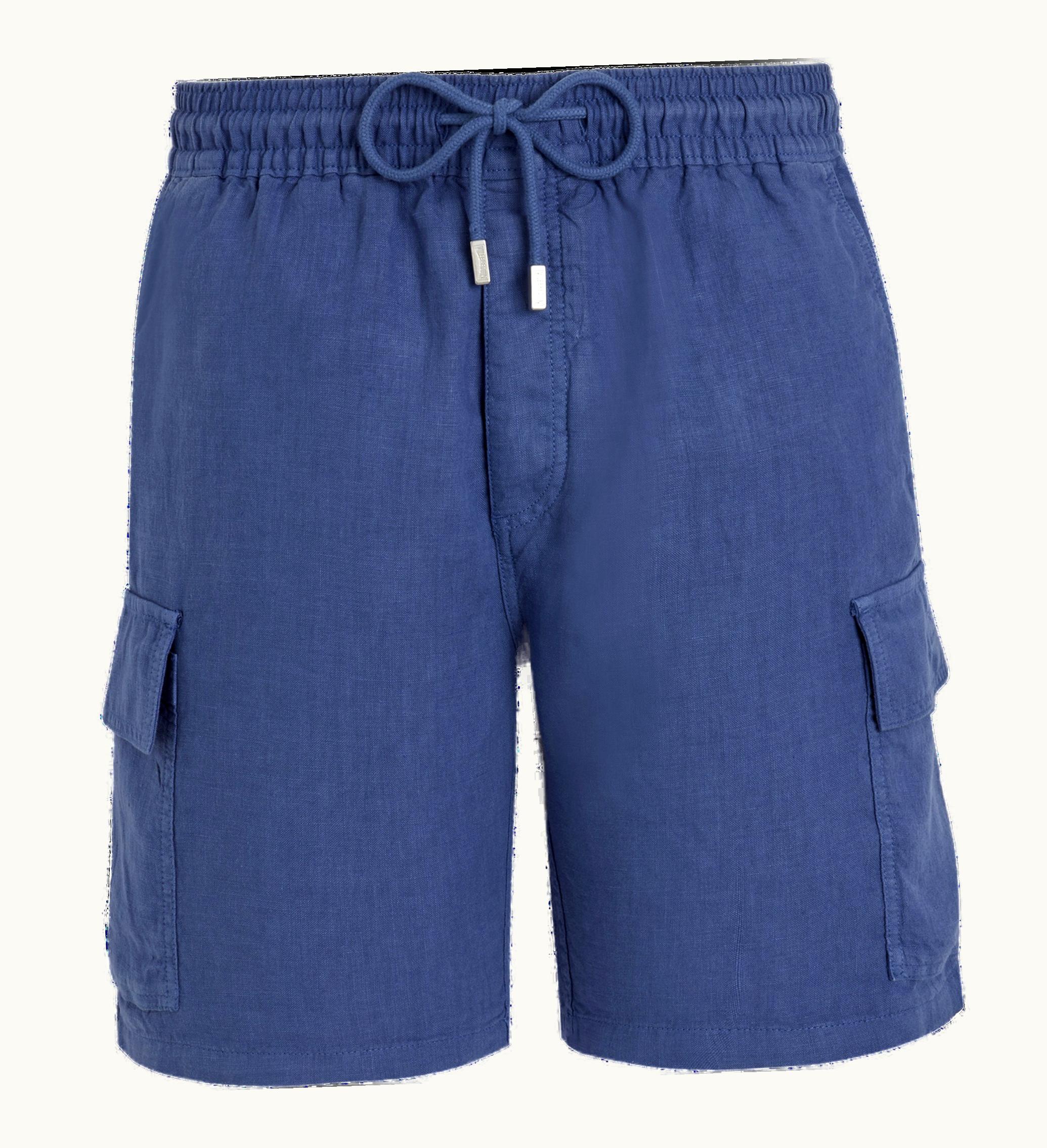 Vilebrequin Vilebrequin Men Linen Bermuda Shorts Cargo Pockets Storm / Blue