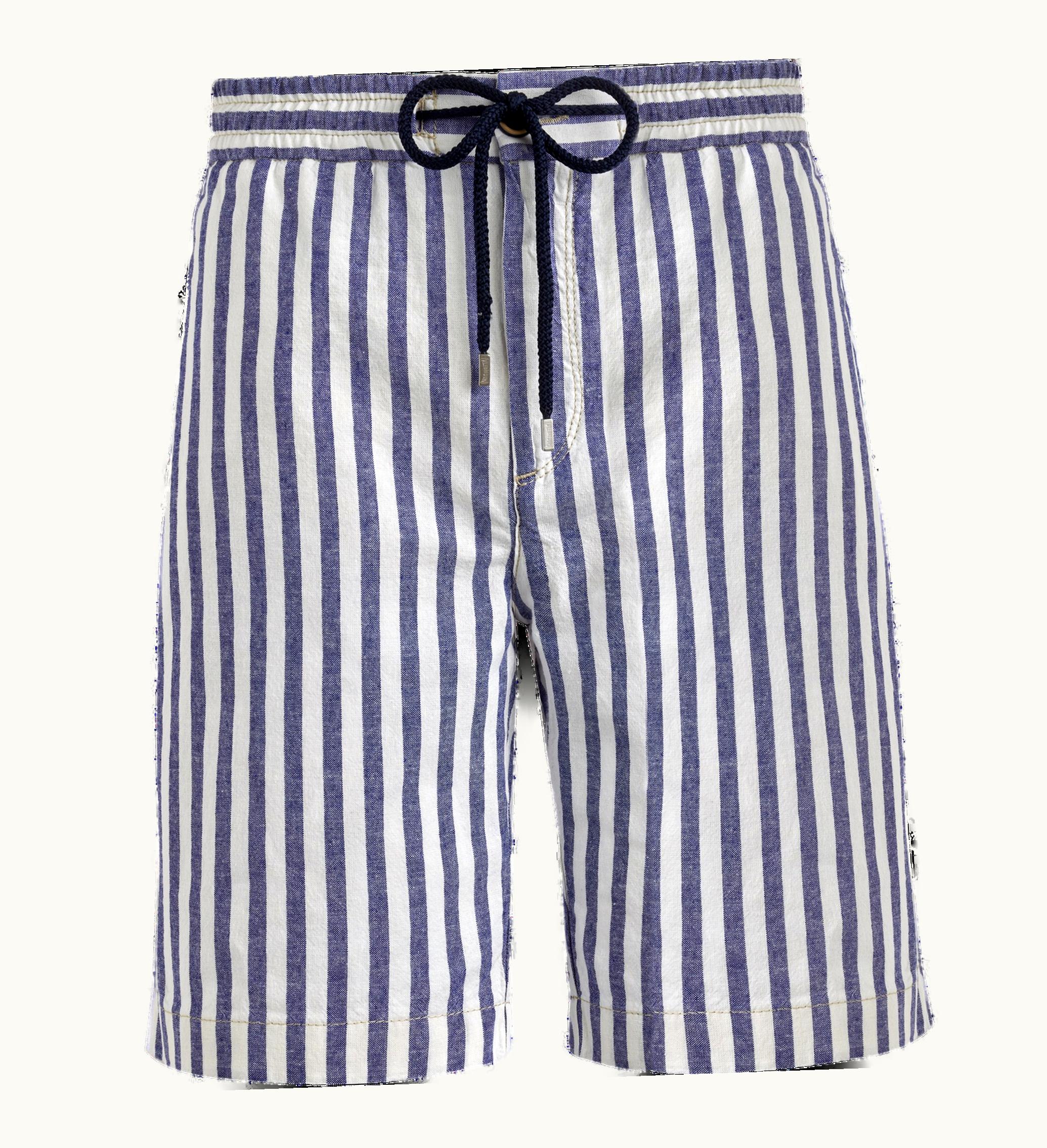 Vilebrequin Vilebrequin Men Striped Cotton Linen Bermuda Shorts Midnight / Blue