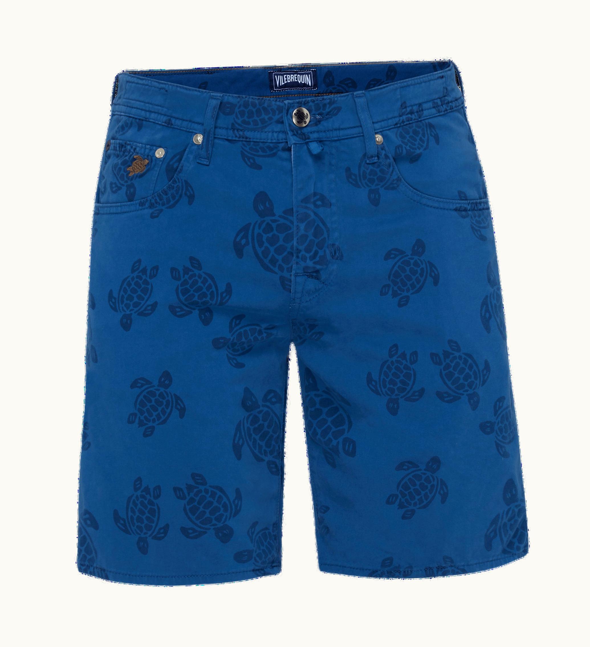 Vilebrequin Vilebrequin Men 5-Pockets Bermuda Shorts Resin Print Ronde Des Tortues Batik Blue / Blue
