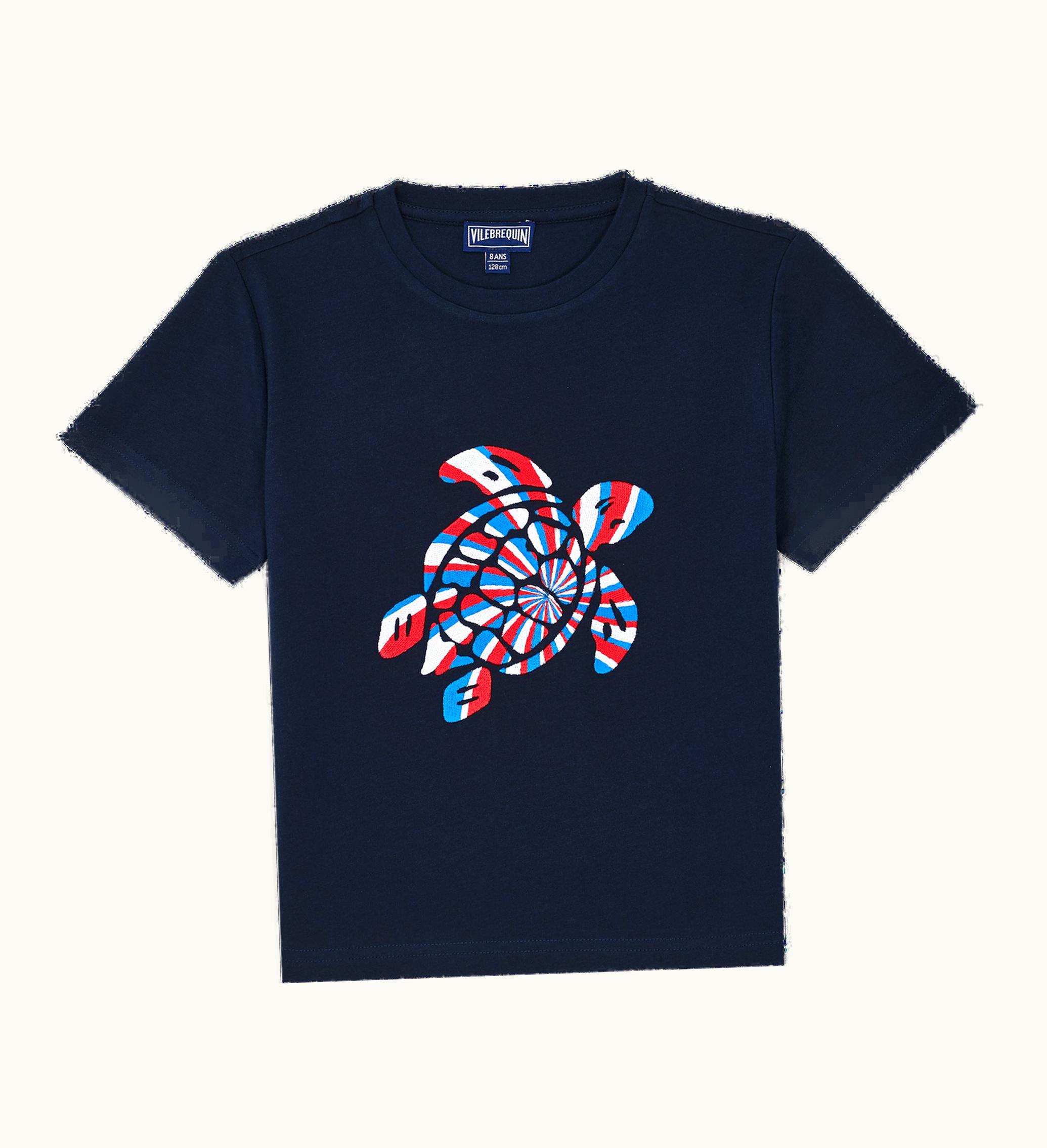 Vilebrequin Vilebrequin Boys Organic Cotton T-Shirt Placed Embroidered Turtle