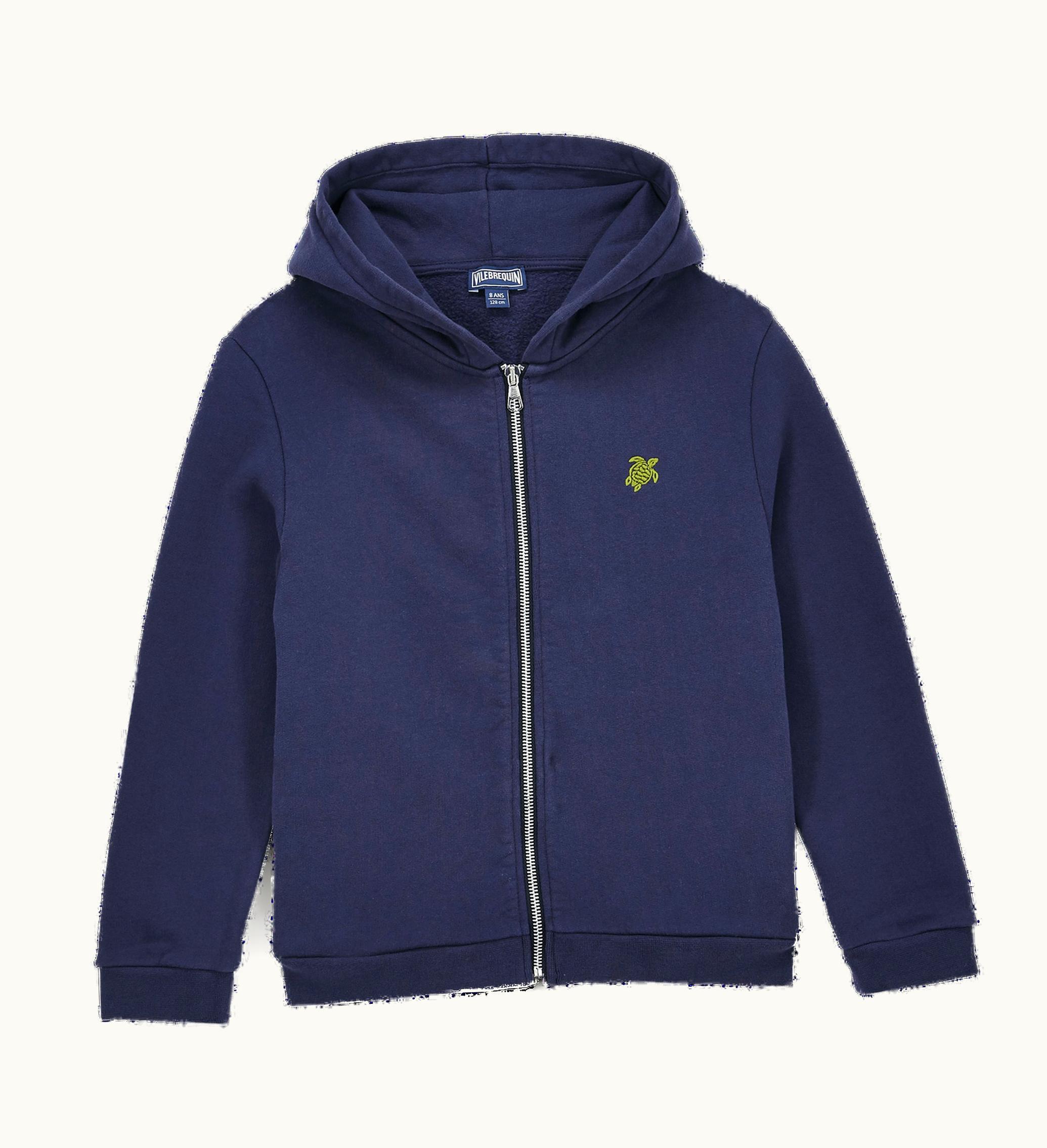 Vilebrequin Vilebrequin Boys Hooded Front Zip Sweatshirt Placed Embroidery Tortue Back
