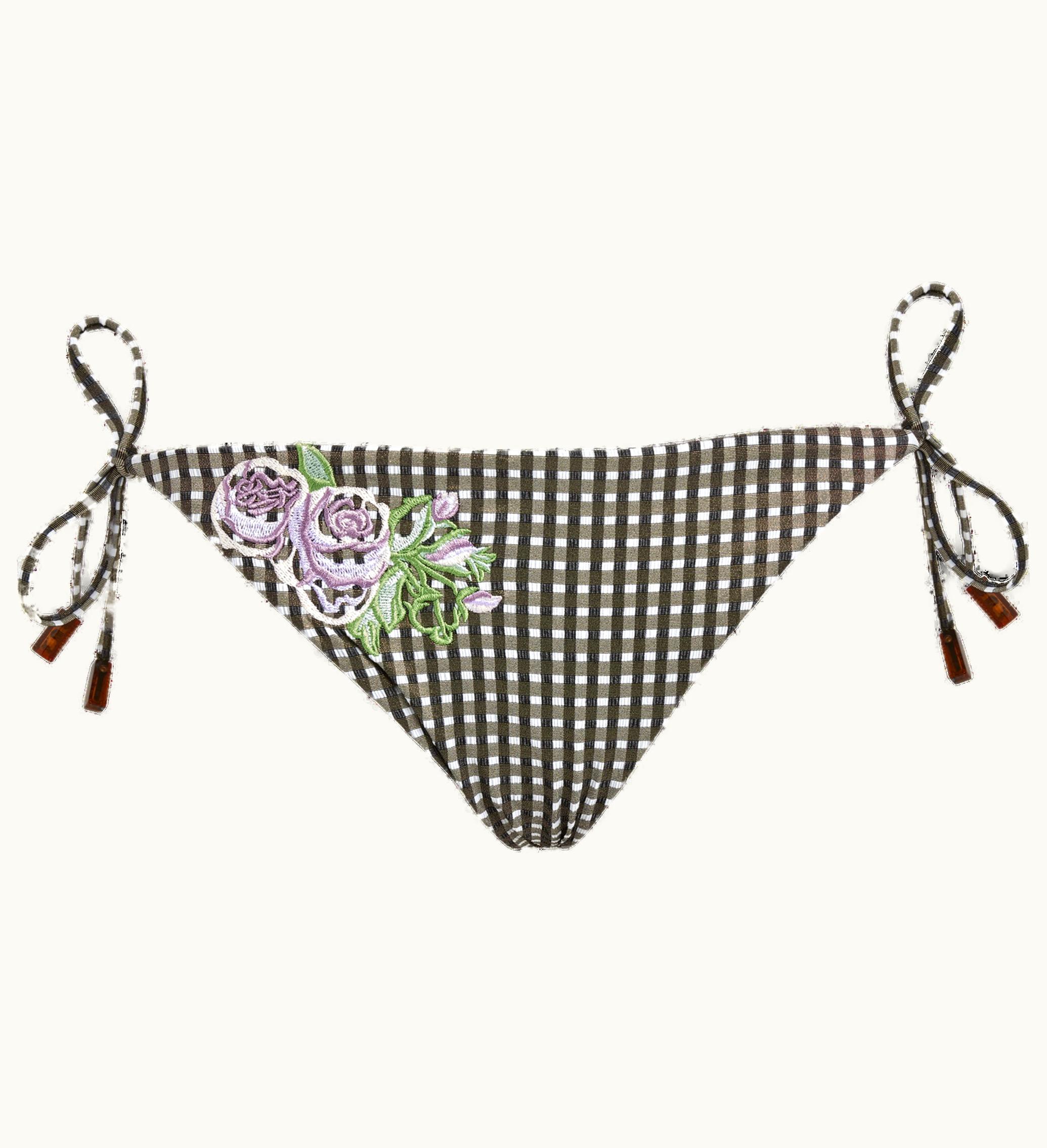 Vilebrequin Vilebrequin Women Mini Brief Bikini Bottom Pocket Check Embroidered Flowers