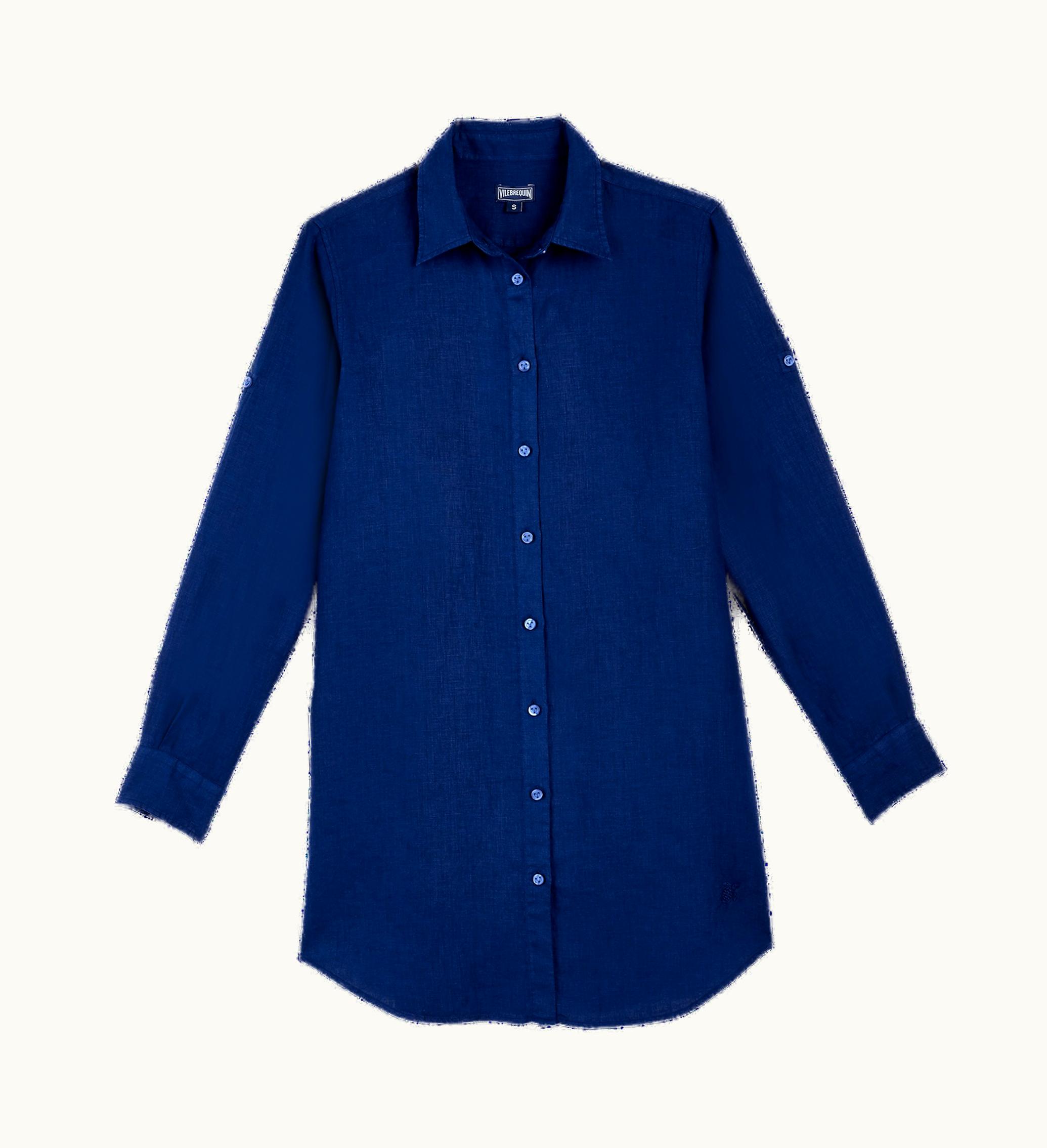 Vilebrequin Vilebrequin Women Linen Shirt Dress Solid Ink / Blue