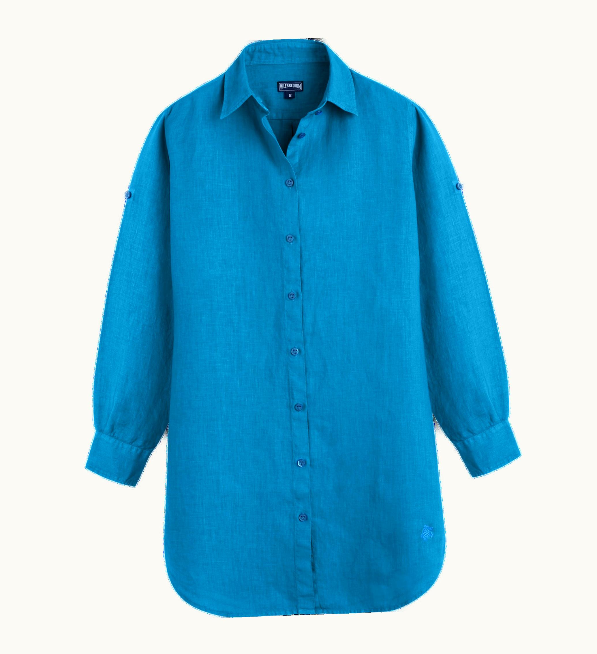 Vilebrequin Vilebrequin Women Linen Shirt Dress Solid Hawaii Blue / Blue