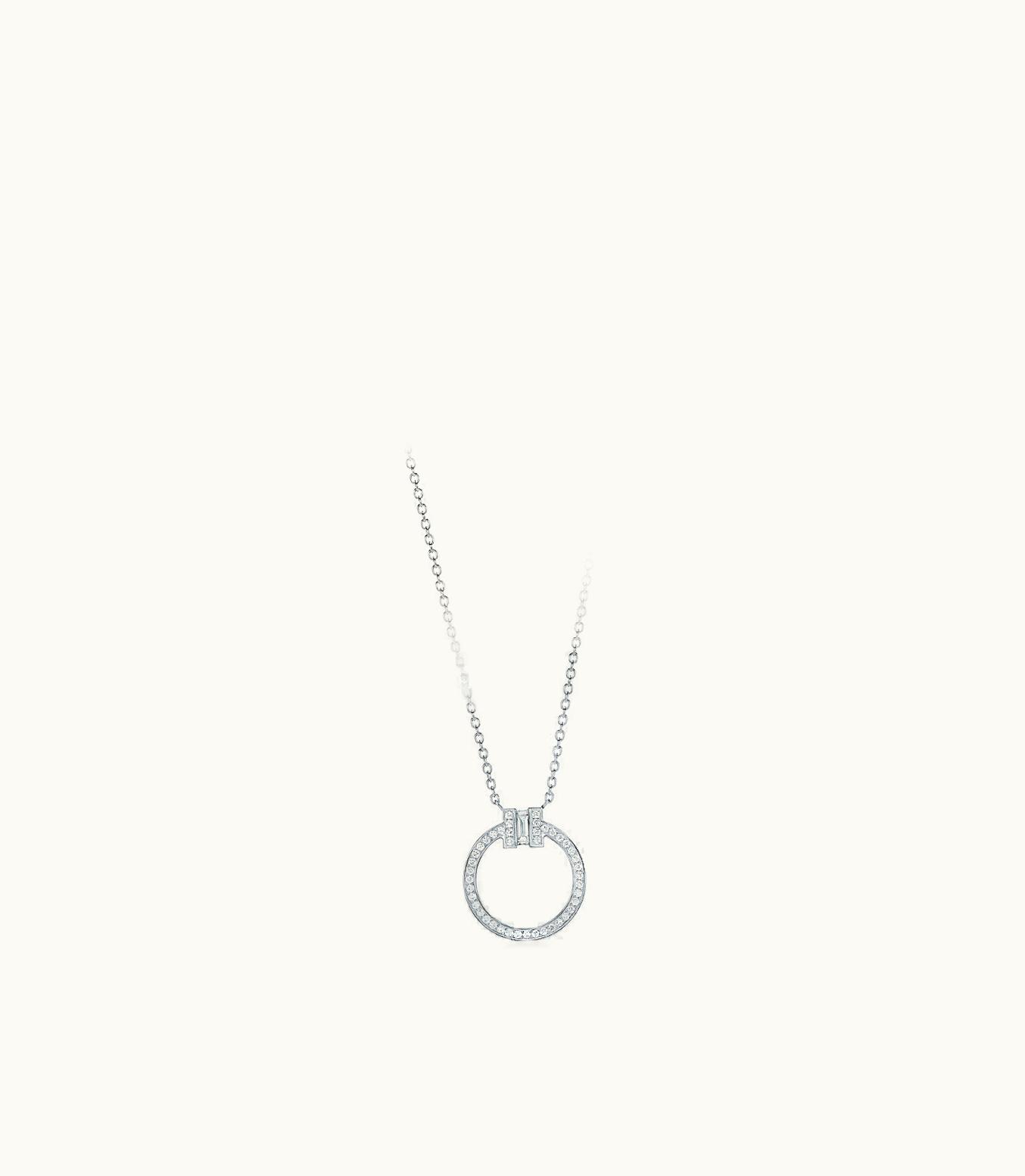 Tiffany & Co Tiffany T Diamond Pendant In 18K White Gold With A Baguette Diamond