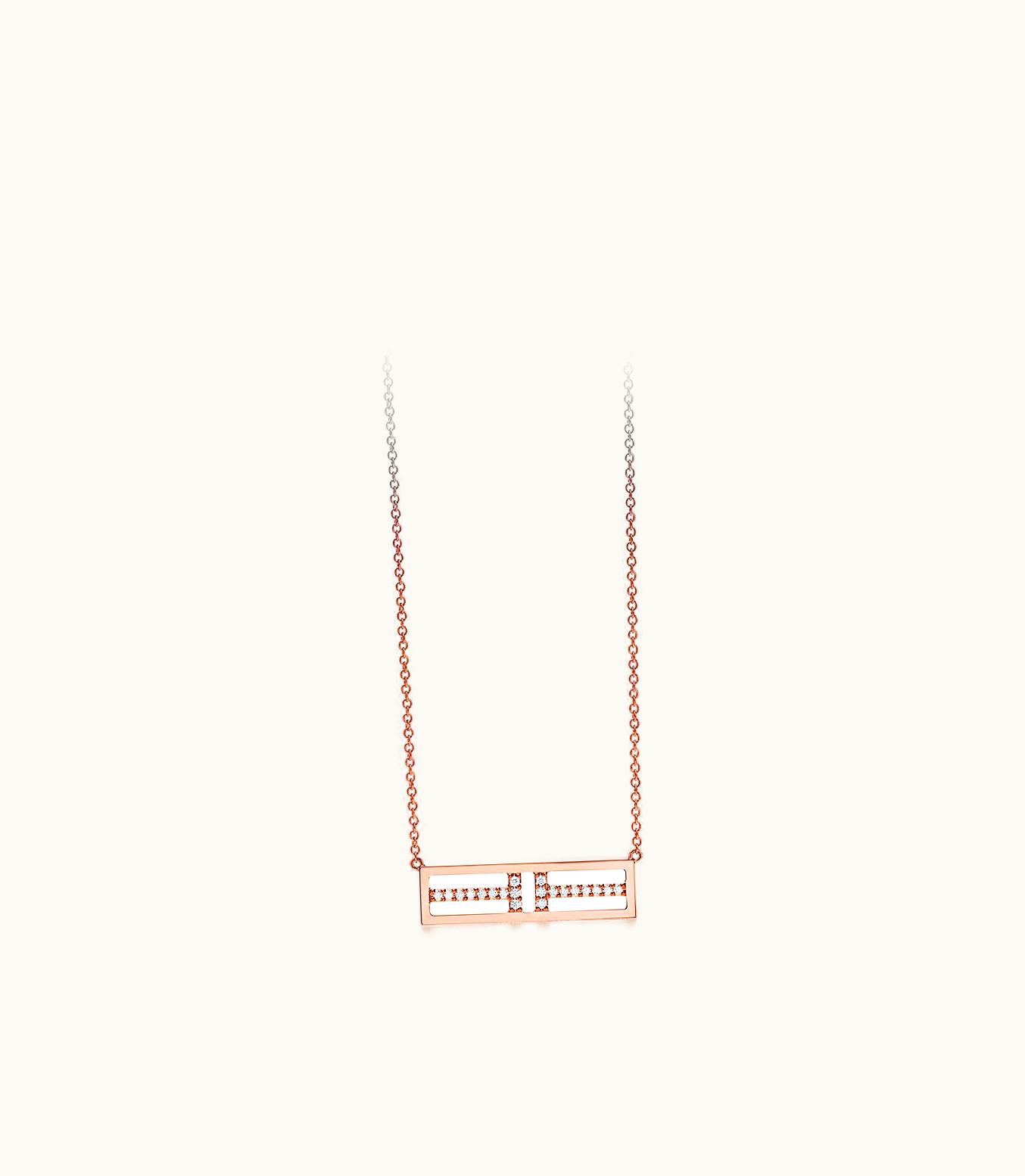 Tiffany & Co Tiffany T Open Horizontal Diamond Bar Pendant In 18K Rose Gold