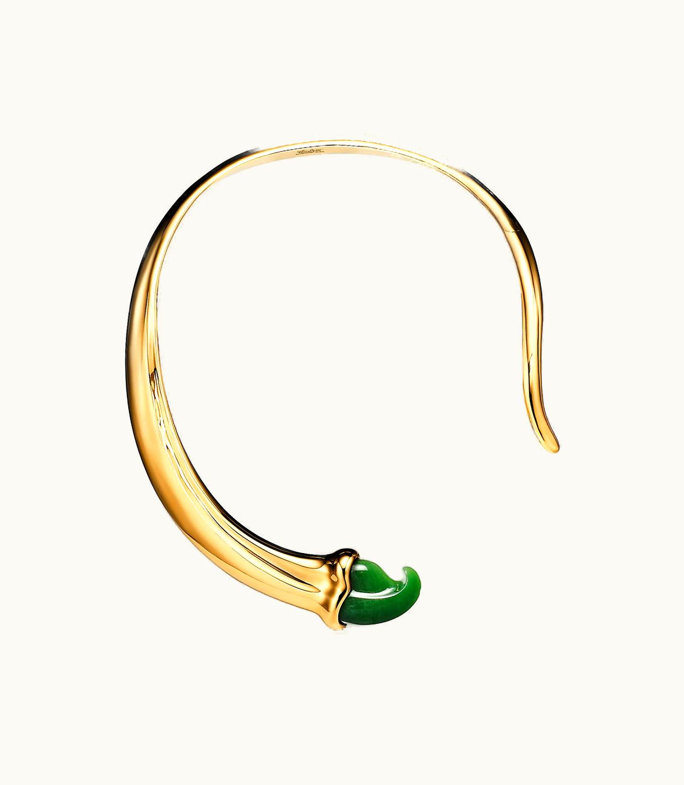 Tiffany & Co Elsa Peretti® Claw Necklace In Yellow Gold With Green Jade, Large