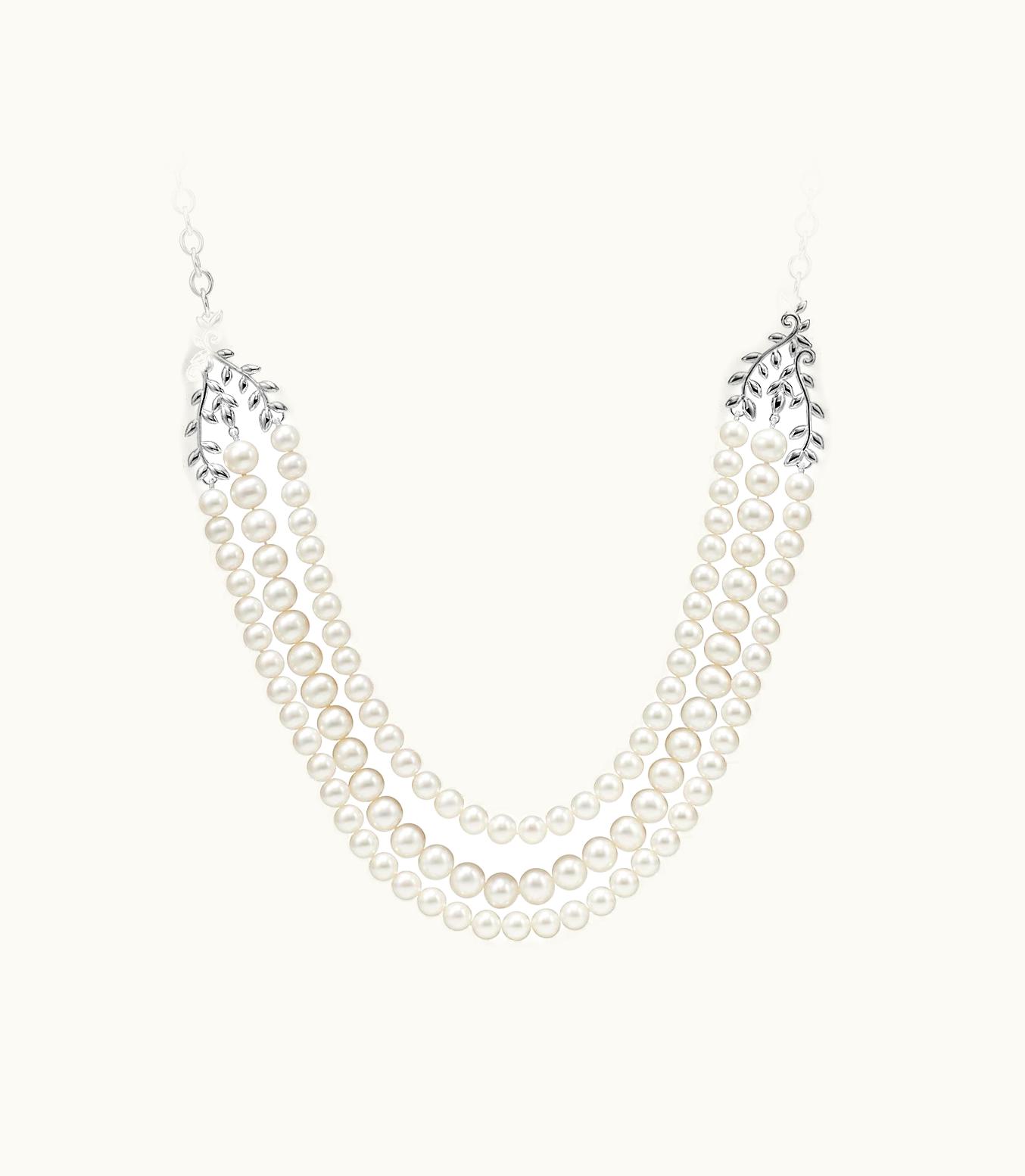 Tiffany & Co Paloma Picasso® Olive Leaf Three-Row Pearl Necklace In Sterling Silver