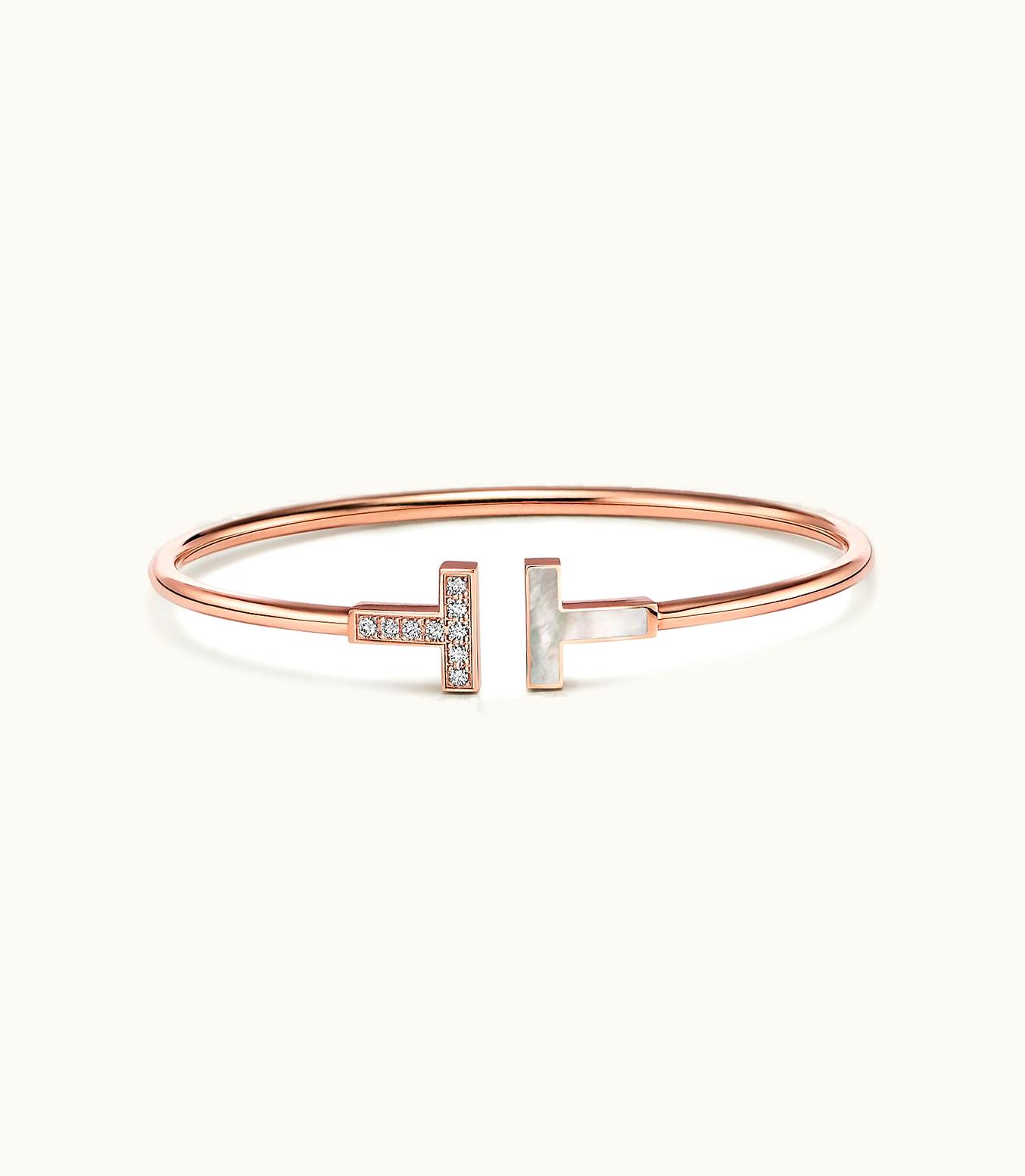 Tiffany & Co Tiffany T Wire Bracelet In Rose Gold With Diamonds And Mother-Of-Pearl