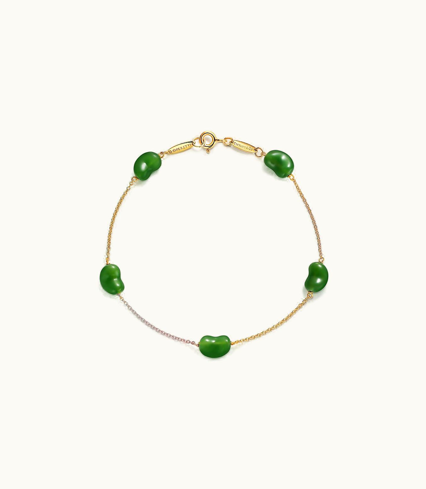 Tiffany & Co Elsa Peretti® Bean Design Bracelet In Yellow Gold With Green Jade, 9 Mm