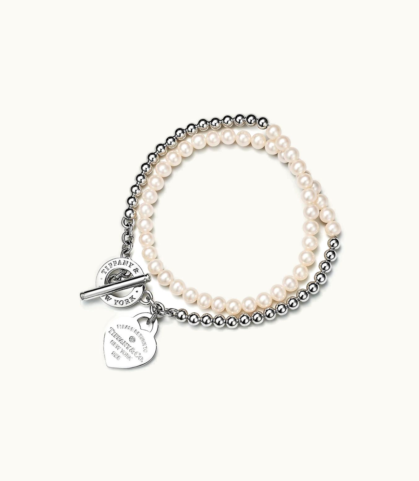 Tiffany & Co Return To Tiffany™ Wrap Bead Bracelet In Silver With Pearls And A Diamond, Small