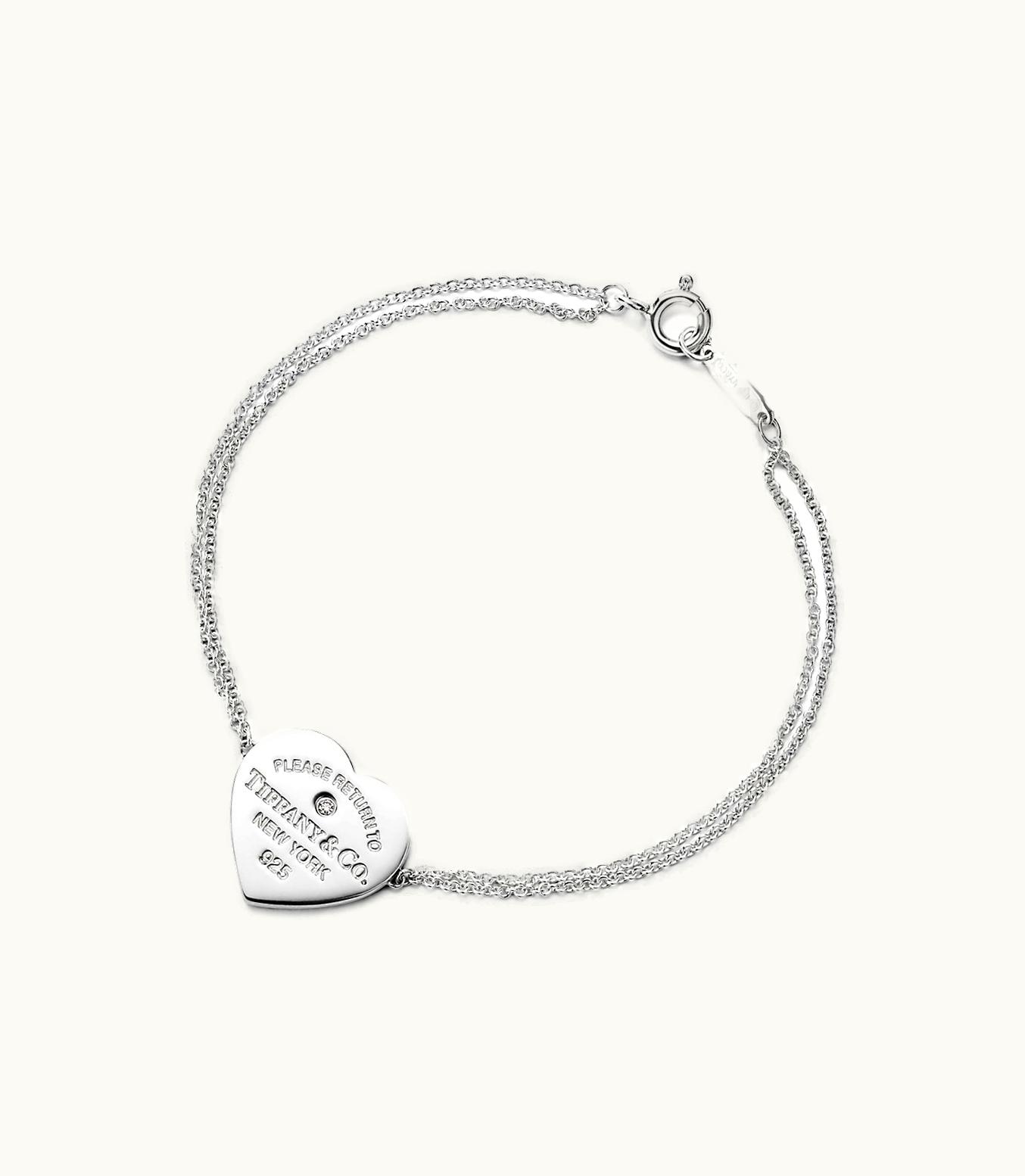 Tiffany & Co Return To Tiffany™ Heart Double Chain Bracelet In Silver With A Diamond, Small