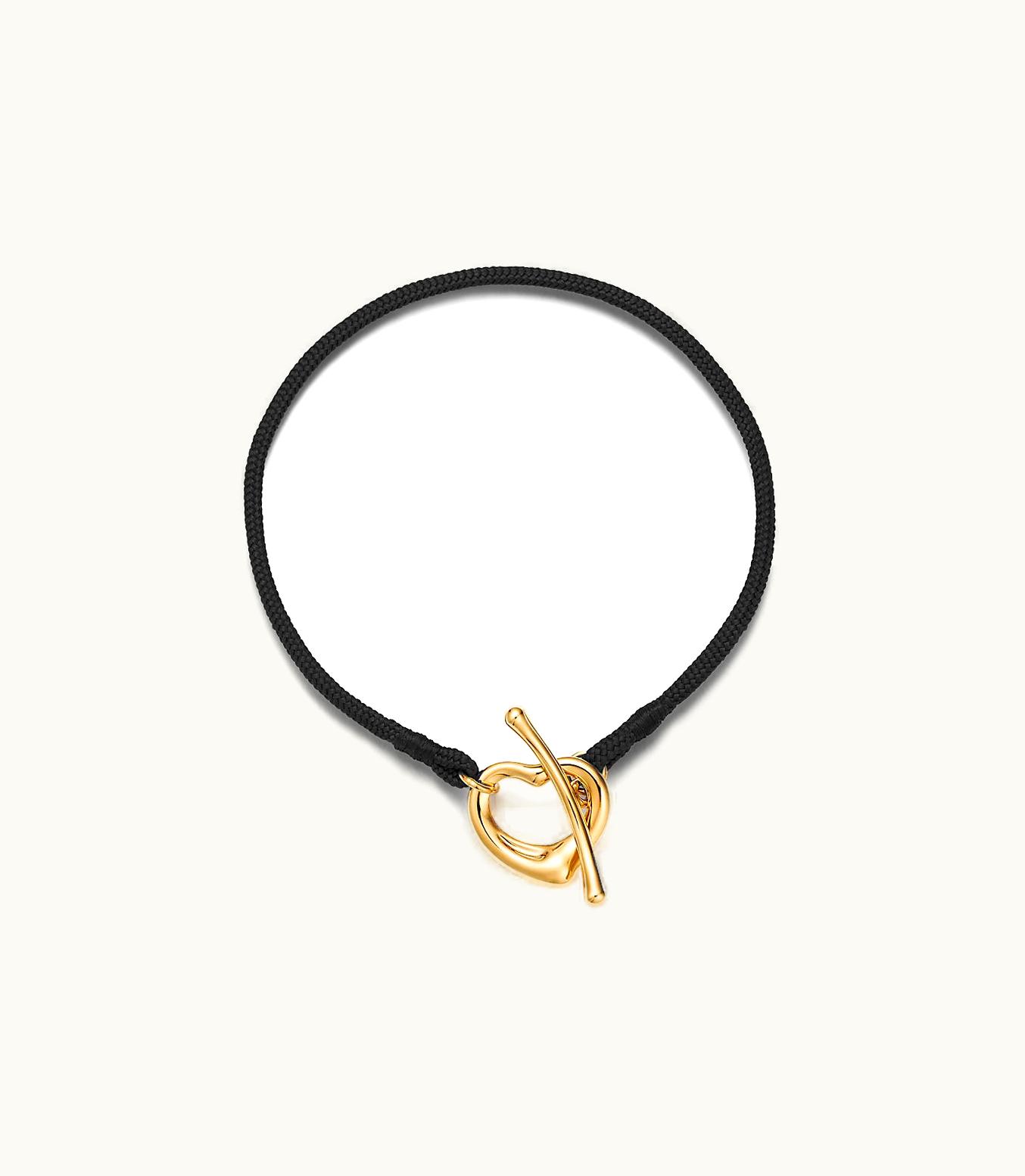 Tiffany & Co Elsa Peretti® Open Heart Bracelet In Yellow Gold On A Black Silk Cord