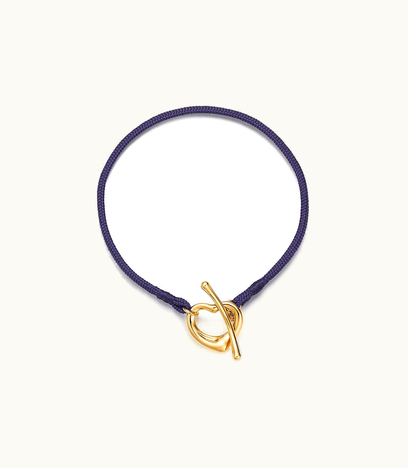 Tiffany & Co Elsa Peretti® Open Heart Bracelet In Yellow Gold On A Purple Silk Cord