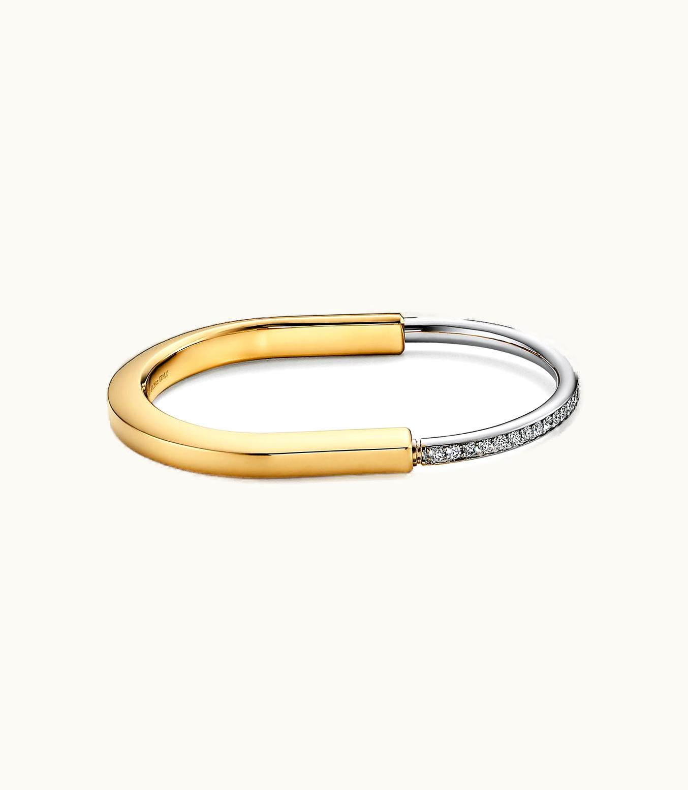 Tiffany & Co Tiffany Lock Bangle In Yellow And White Gold With Half Pavé Diamonds