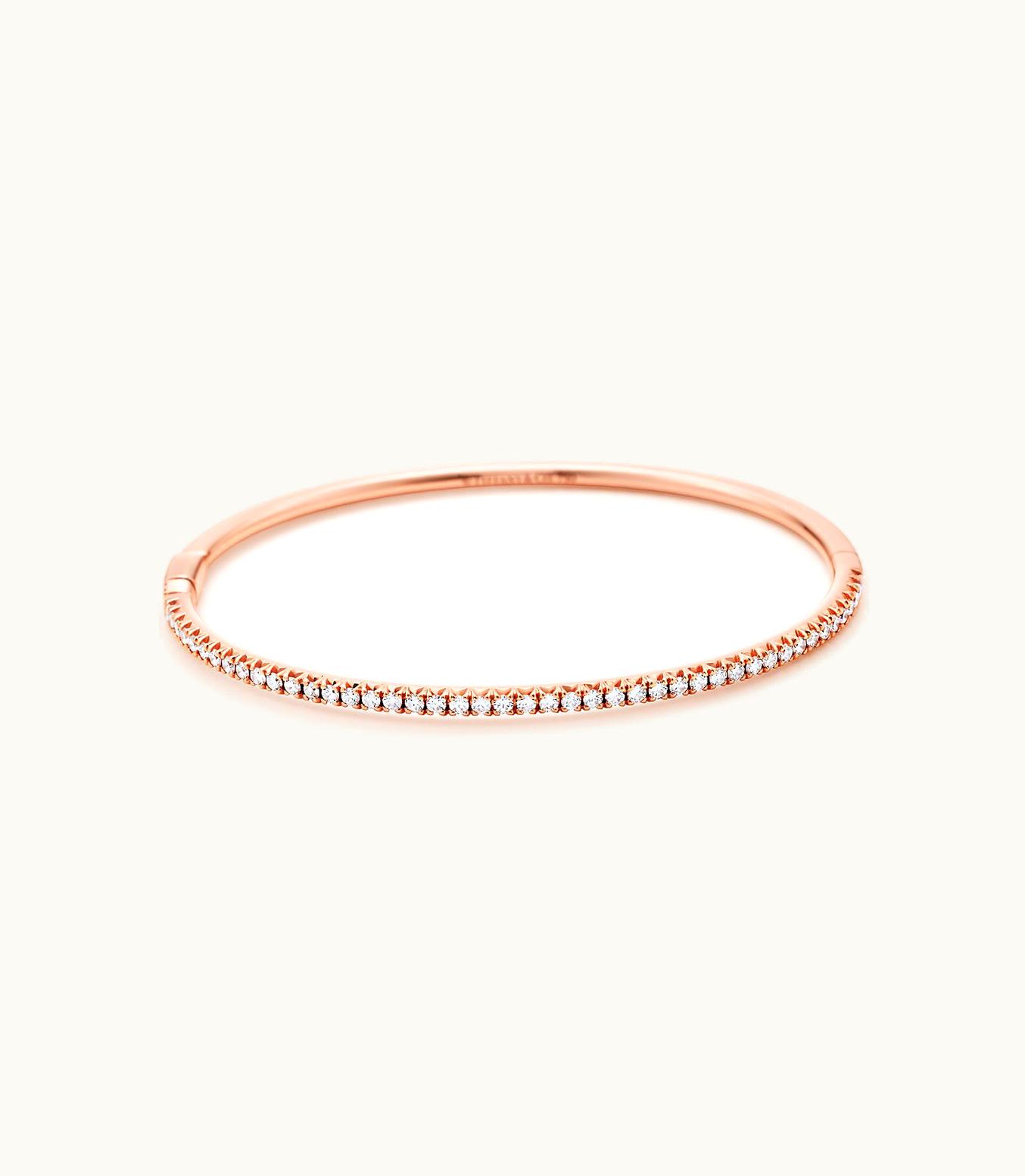 Tiffany & Co Tiffany Metro Hinged Bangle In 18K Rose Gold With Diamonds, Medium
