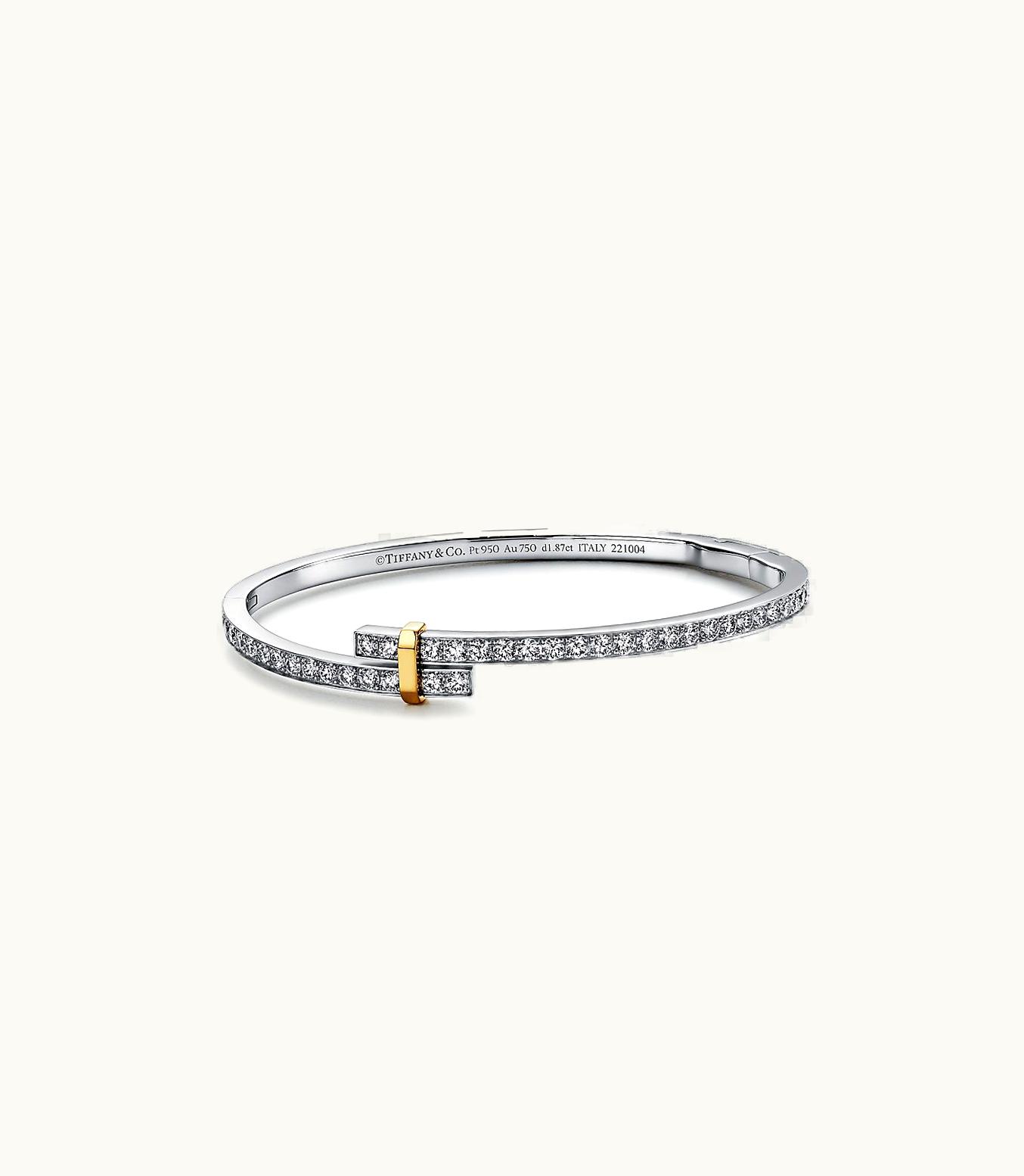 Tiffany & Co Tiffany Edge Hinged Bypass Bangle In Platinum And Yellow Gold With Diamonds