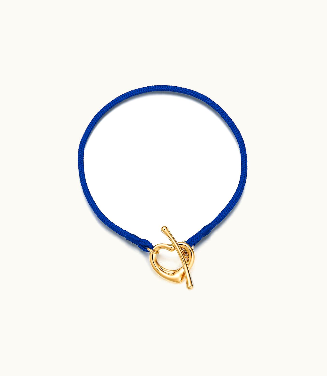 Tiffany & Co Elsa Peretti® Open Heart Bracelet In Yellow Gold On A Cobalt Silk Cord